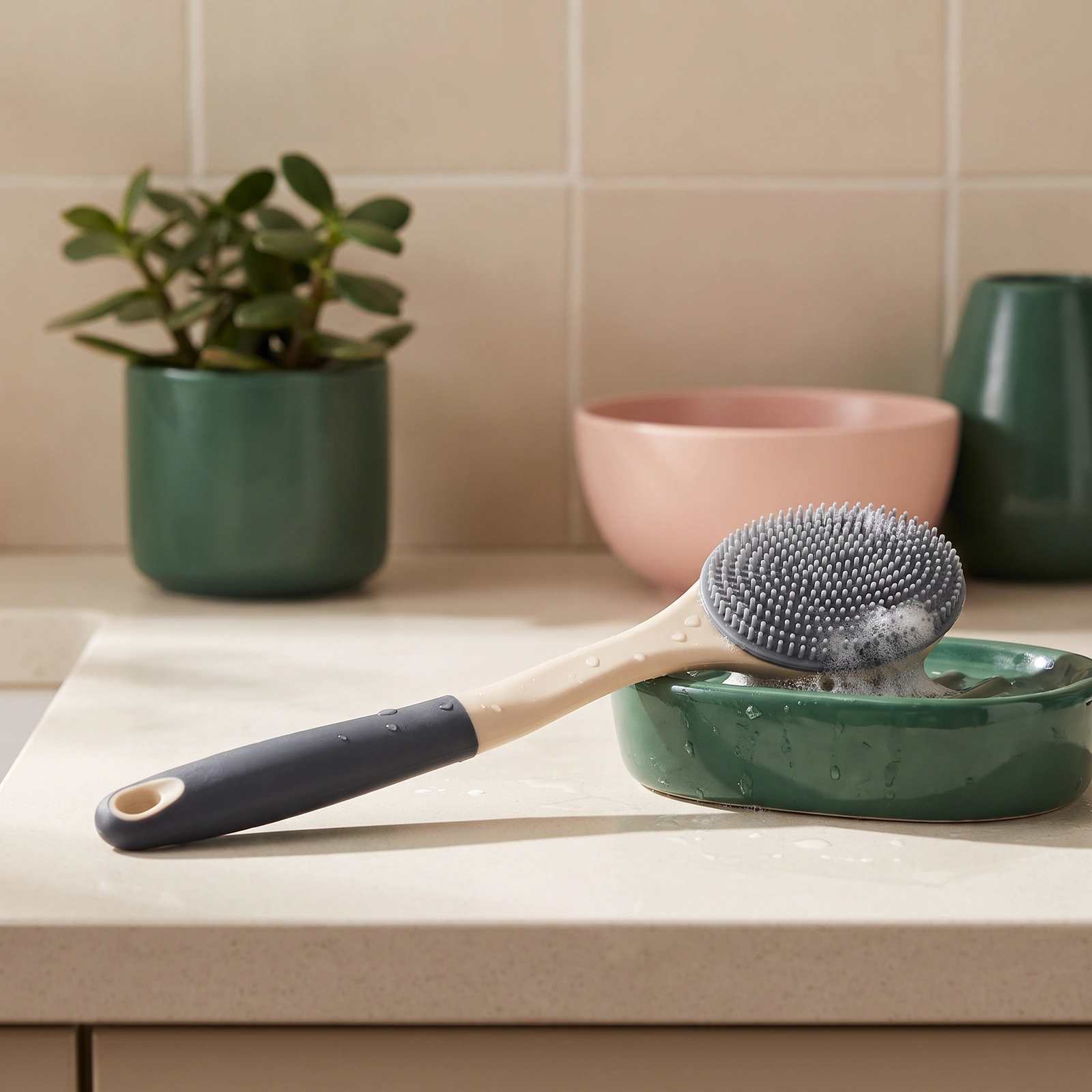 Silicone  Bath Brush - Grey & Blue - Home Organizers