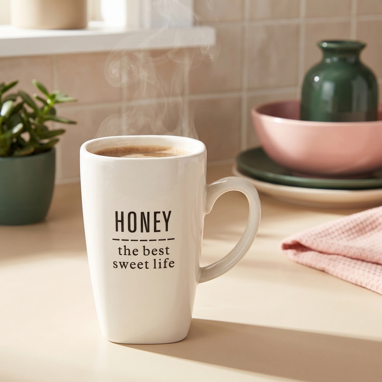 White Ceramic Mug with 'Honey the best sweet life' Quote - Cookware