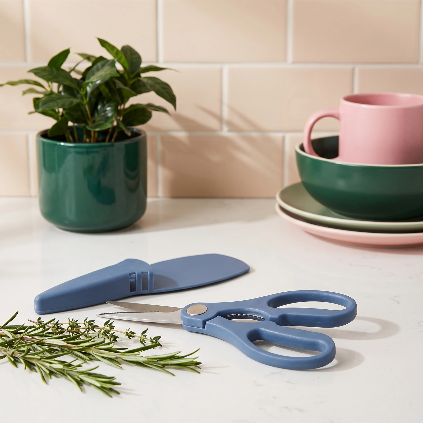 Kitchen Scissors Metal Blades with Sheath - Blue - Offers