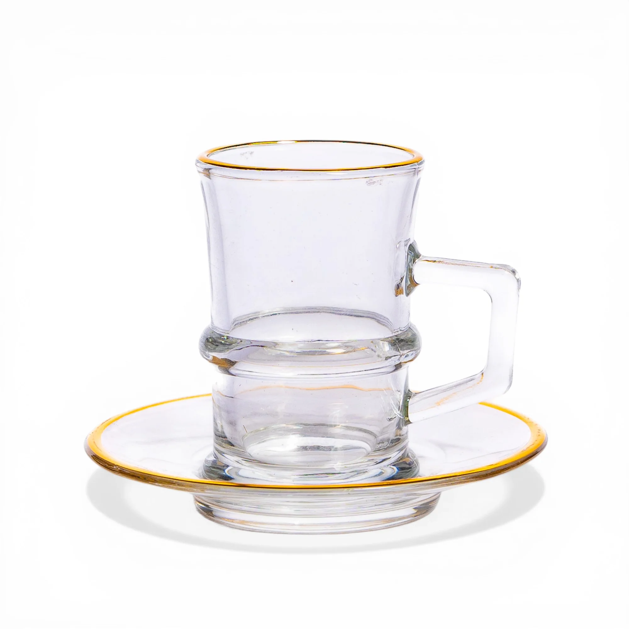 Glass Mug and Saucer Set - Gold Rim - Home Organizers