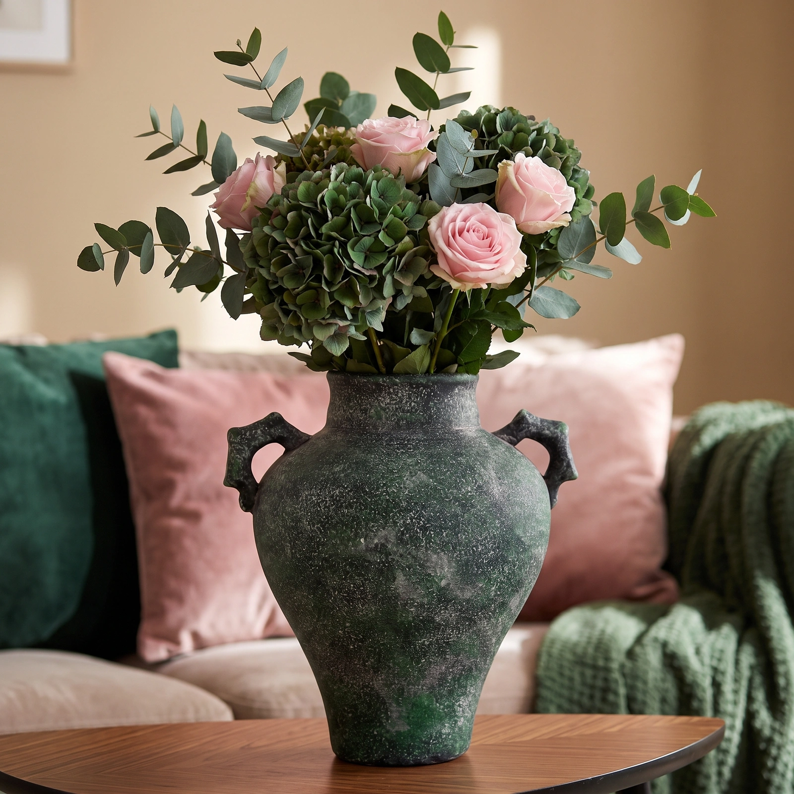 Porcelain Vase with Handles - Speckled Dark Green - Home Decor