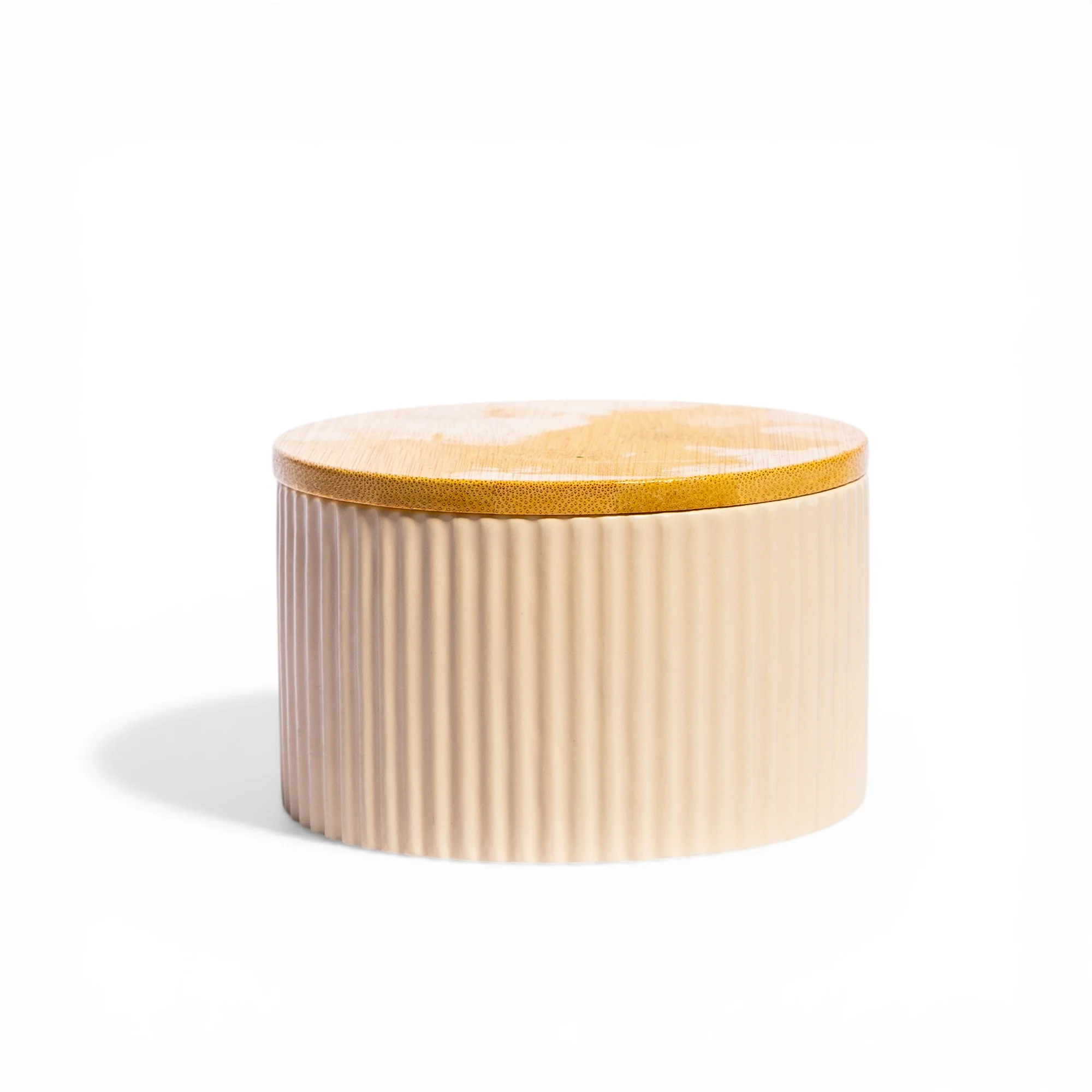 Ceramic Storage Jar with Bamboo Lid - Beige Ribbed - Home Organizers
