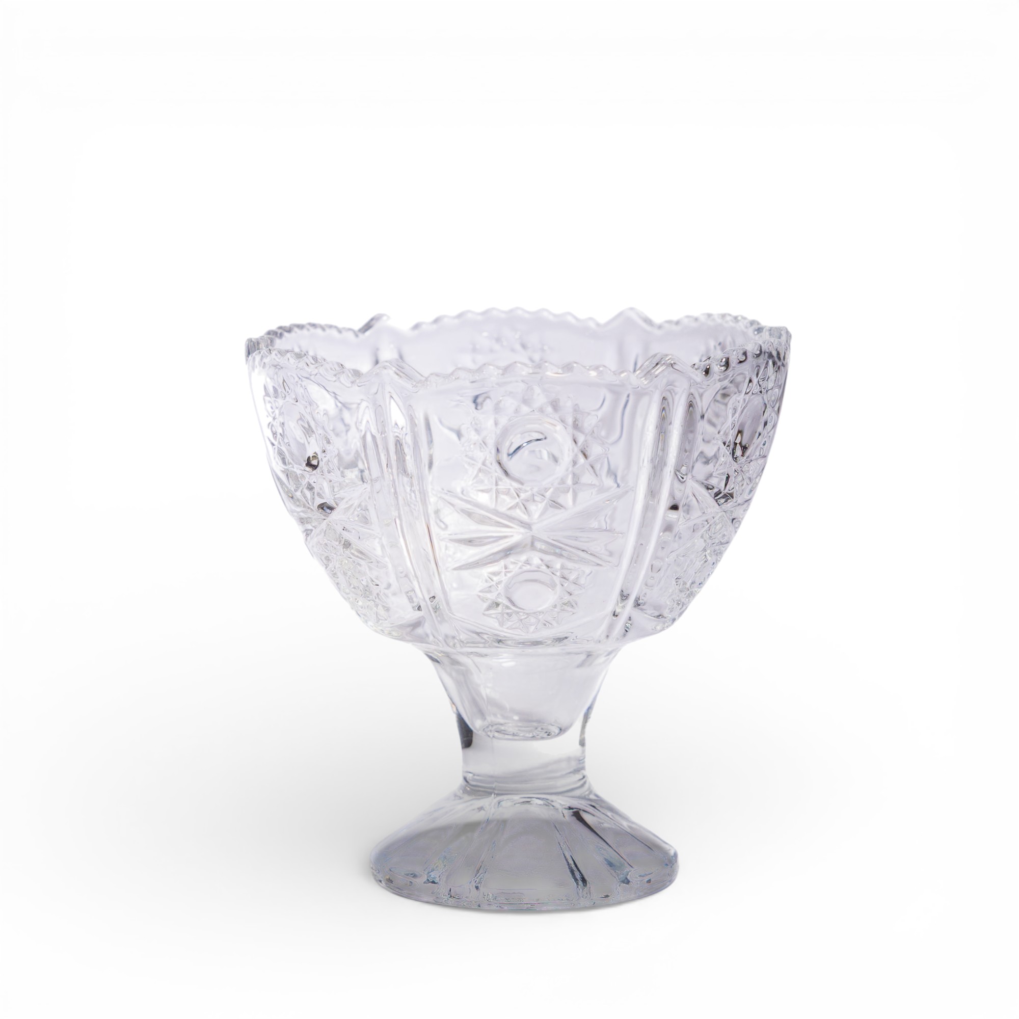 Cut Glass Dessert Bowl - Clear Pedestal Design - Home Organization