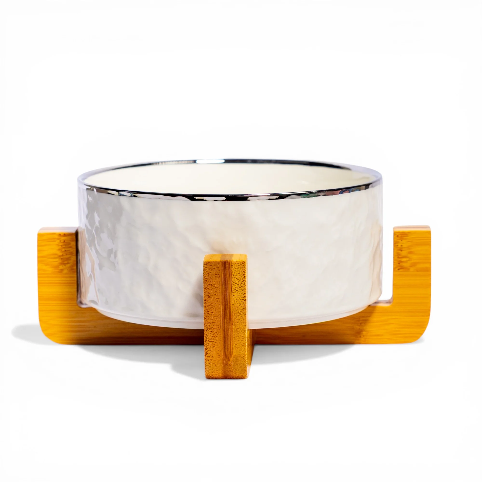 Serving Bowl Ceramic White with Bamboo Stand - Cleaning Essentials