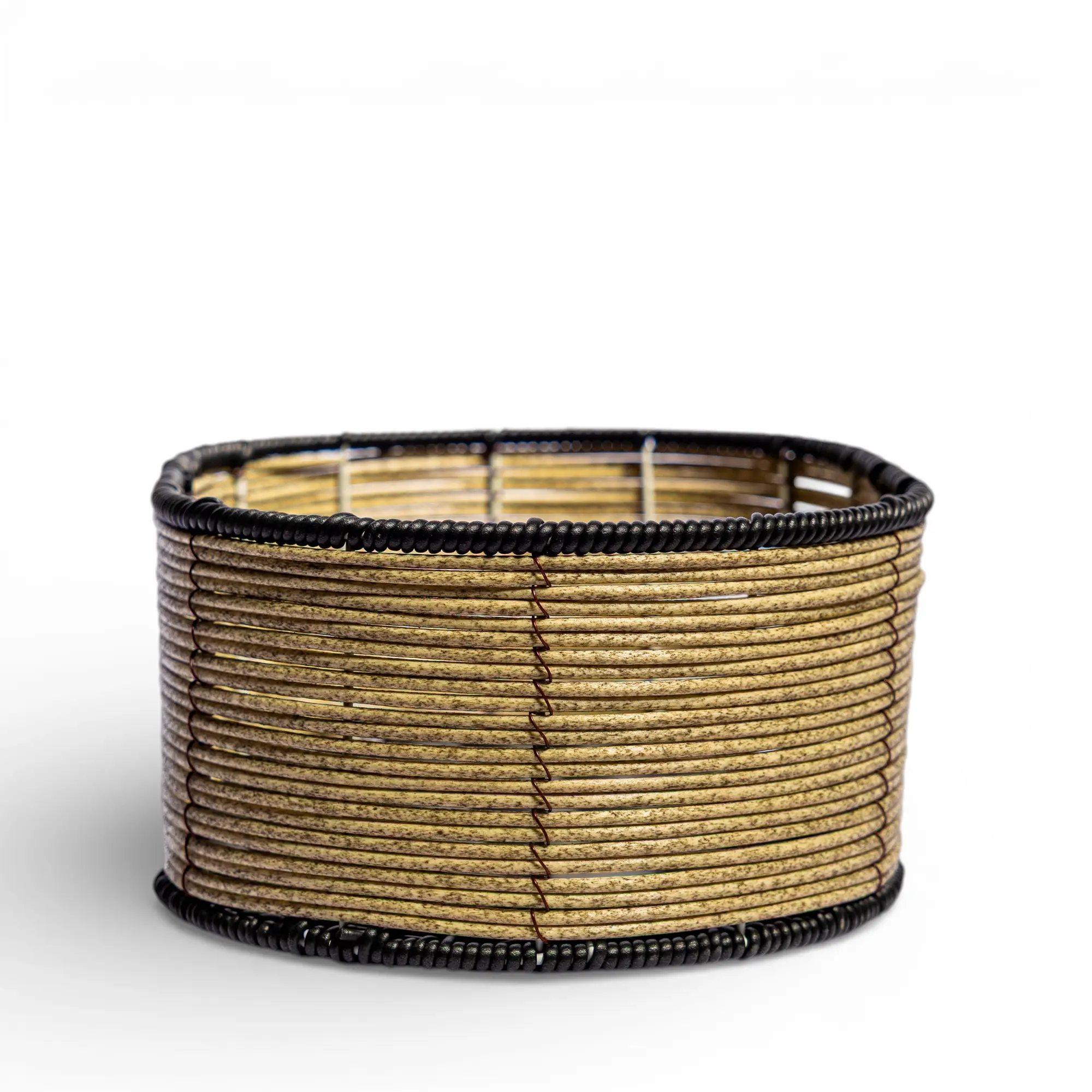 Woven Storage Basket - Natural Beige with Black Trim - Cleaning Essentials