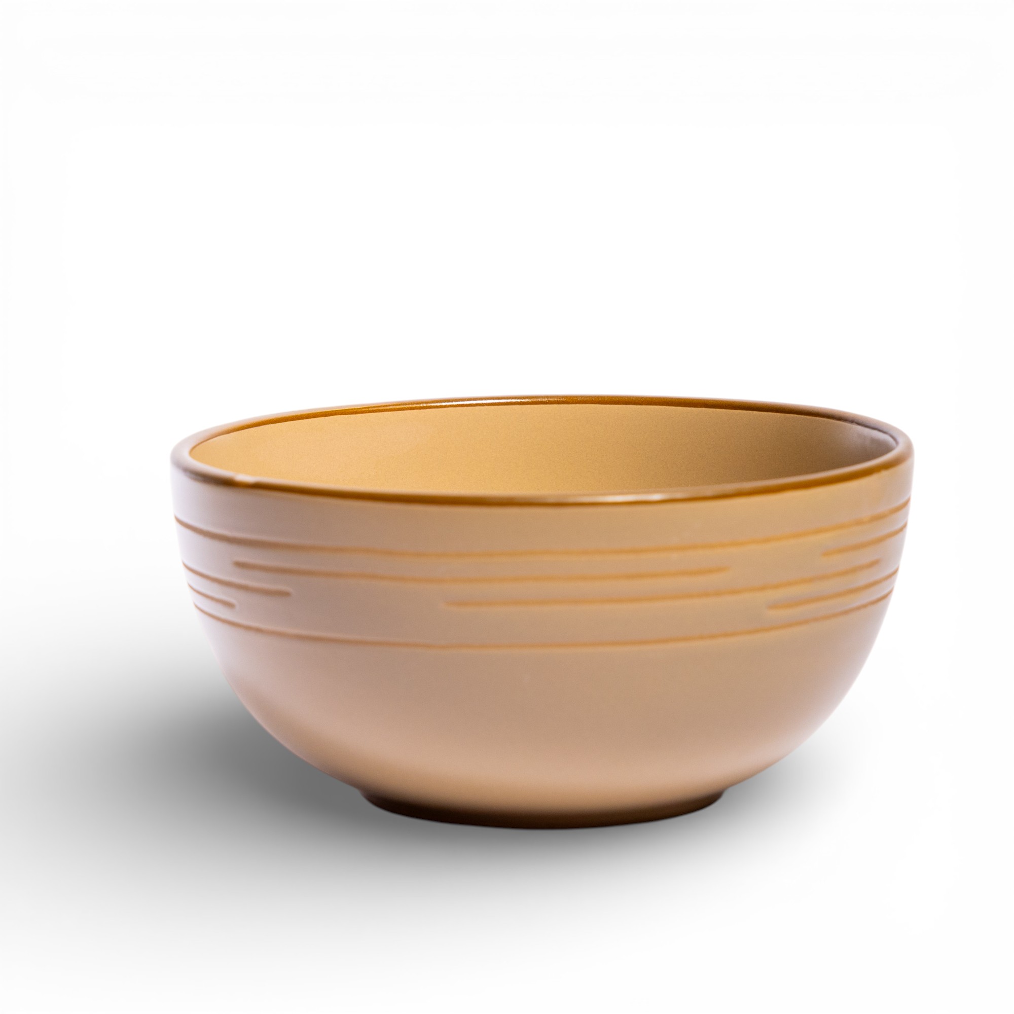 Beige Ceramic Serving Bowl with Textured Lines - Home Organization