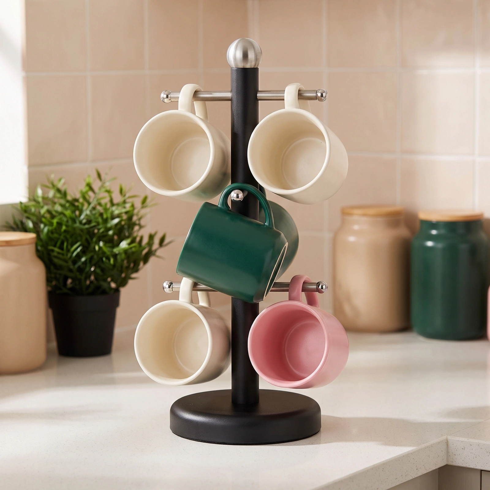 Metal Mug Holder Stand - Black with 6 Hooks - Kitchen essentials