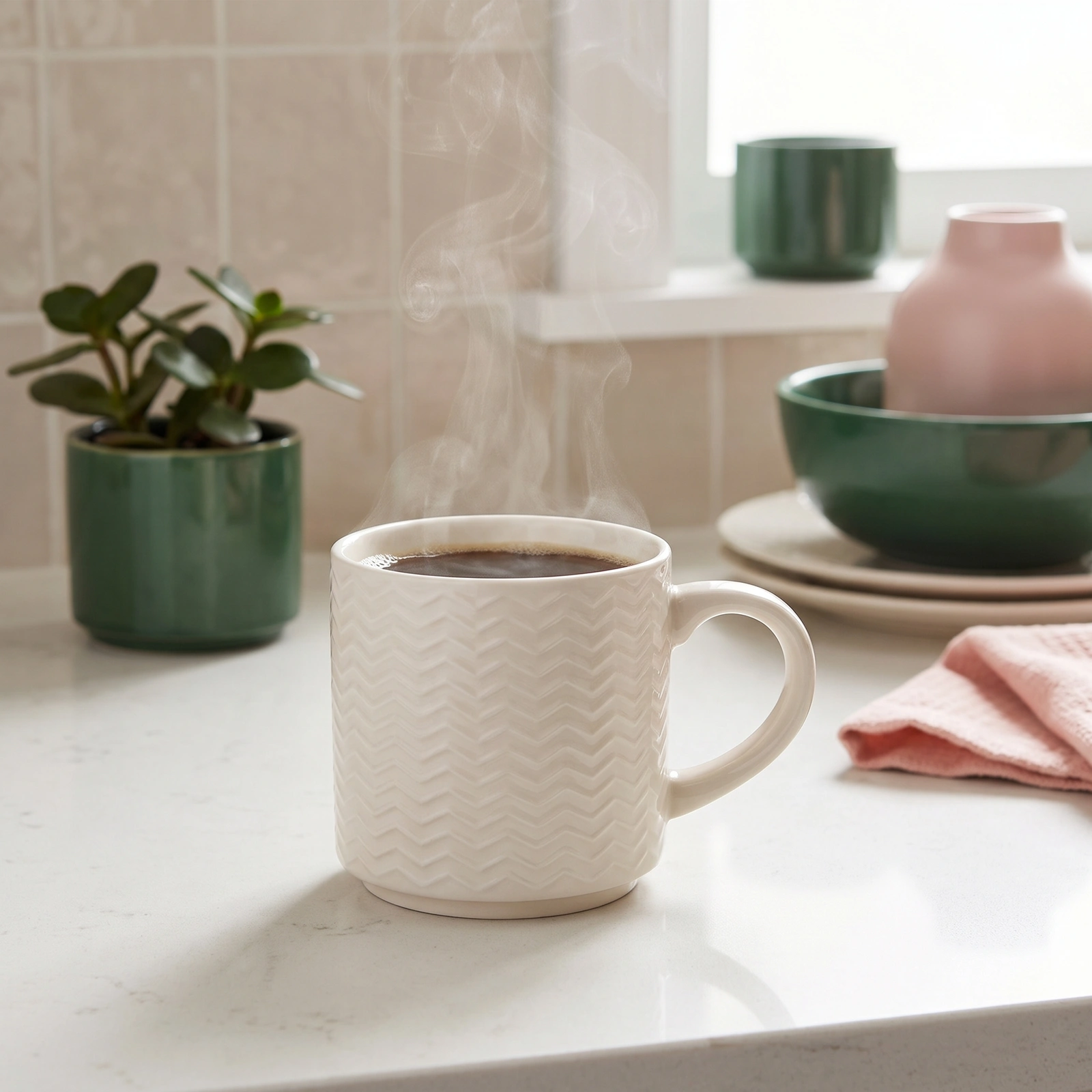 Ceramic Mug Off-White - Chevron Pattern - Offers