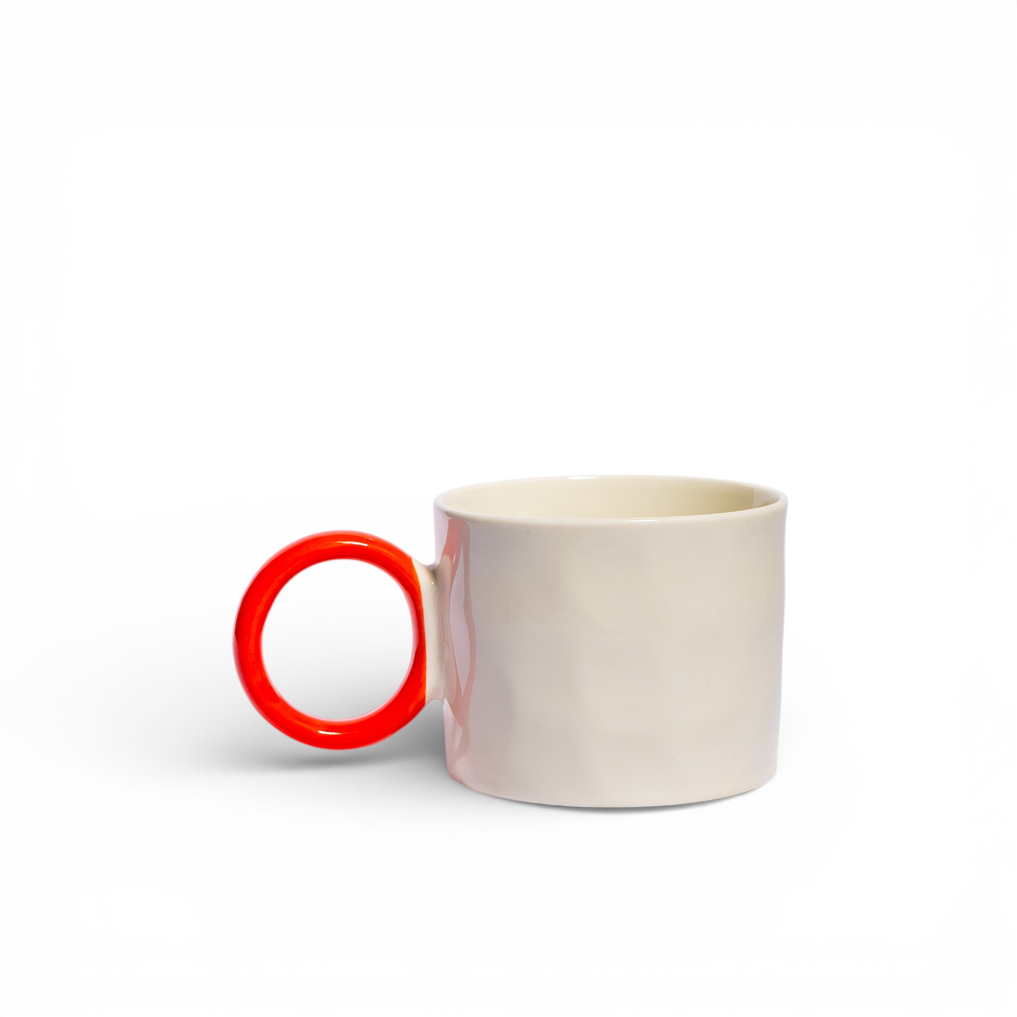 Ceramic Mug - Cream with Red Handle - Home Organization