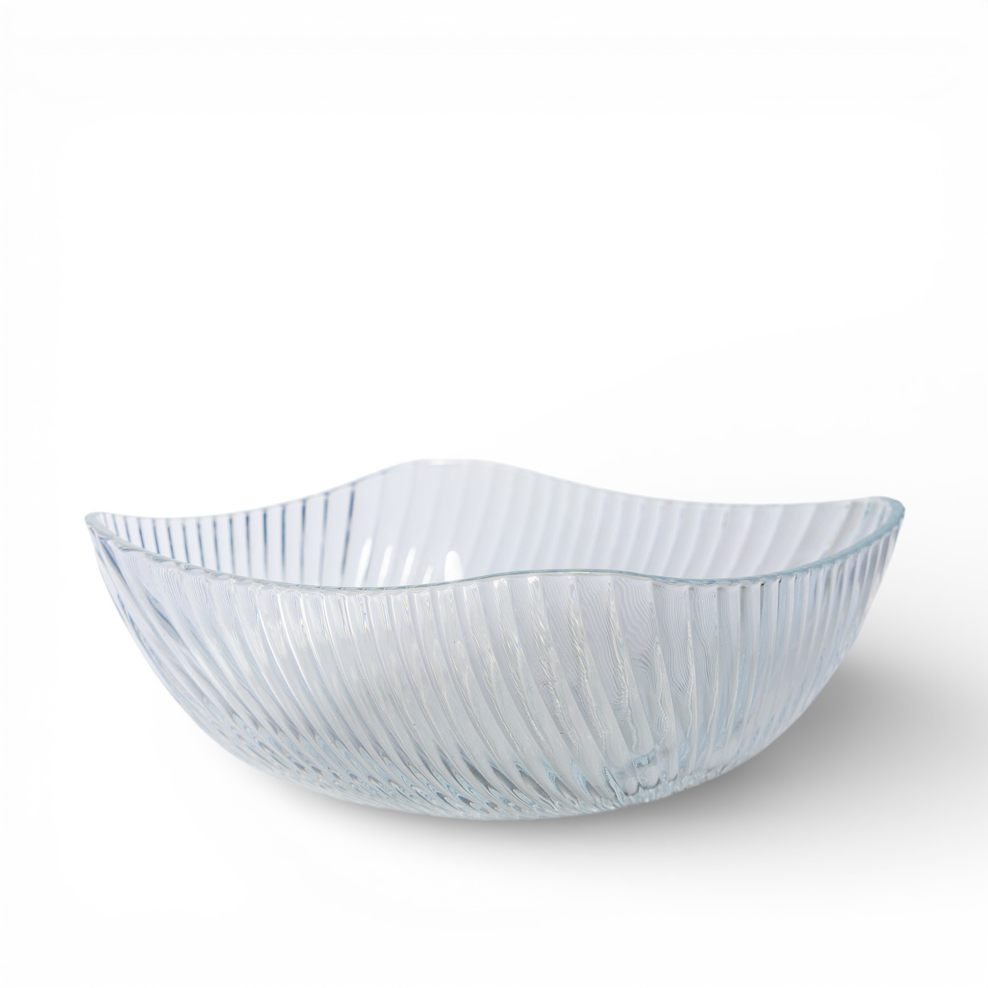 Glass Serving Bowl - Wavy Ribbed Design - Home Organization