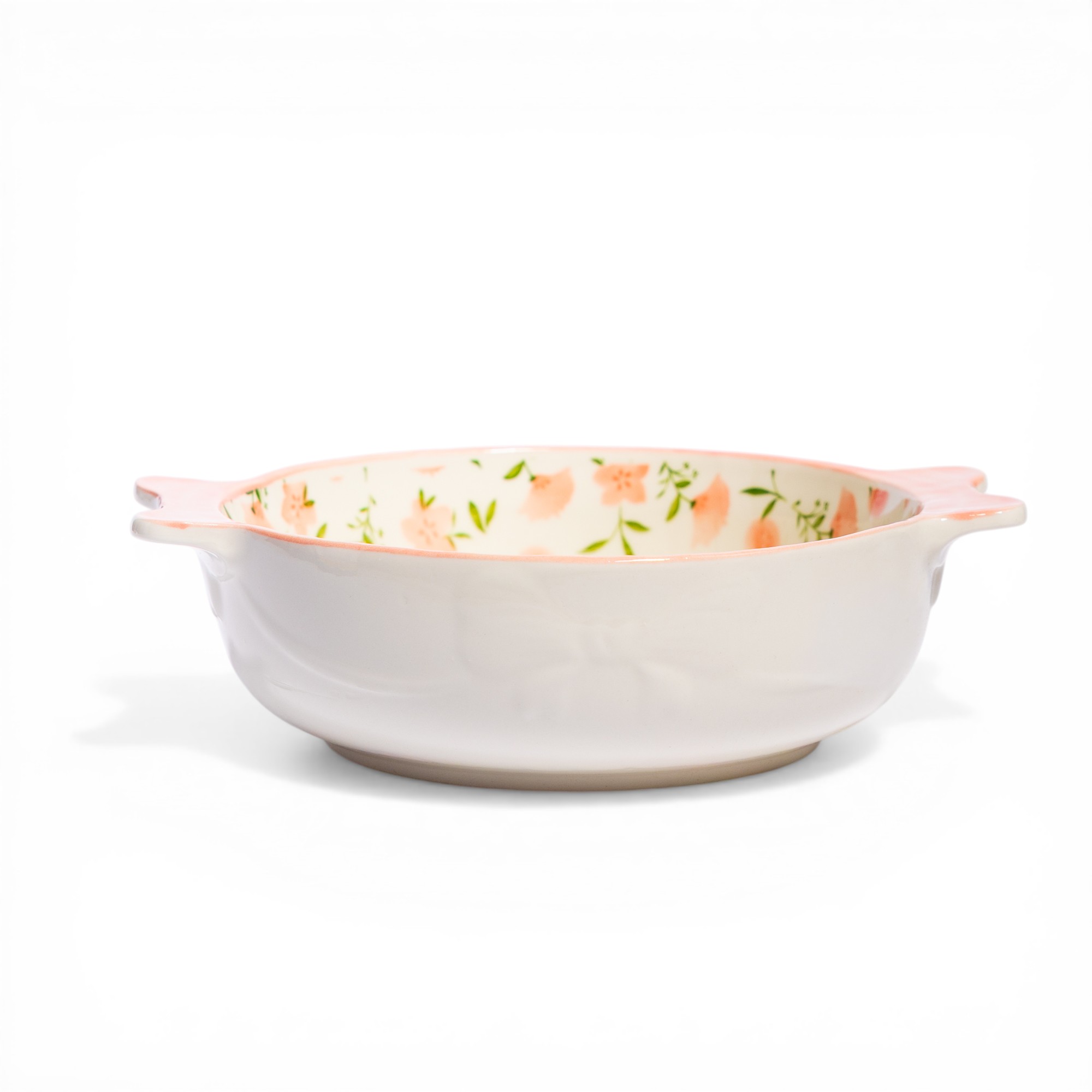 Ceramic Serving Bowl - Floral Design with Handles - Home Organization