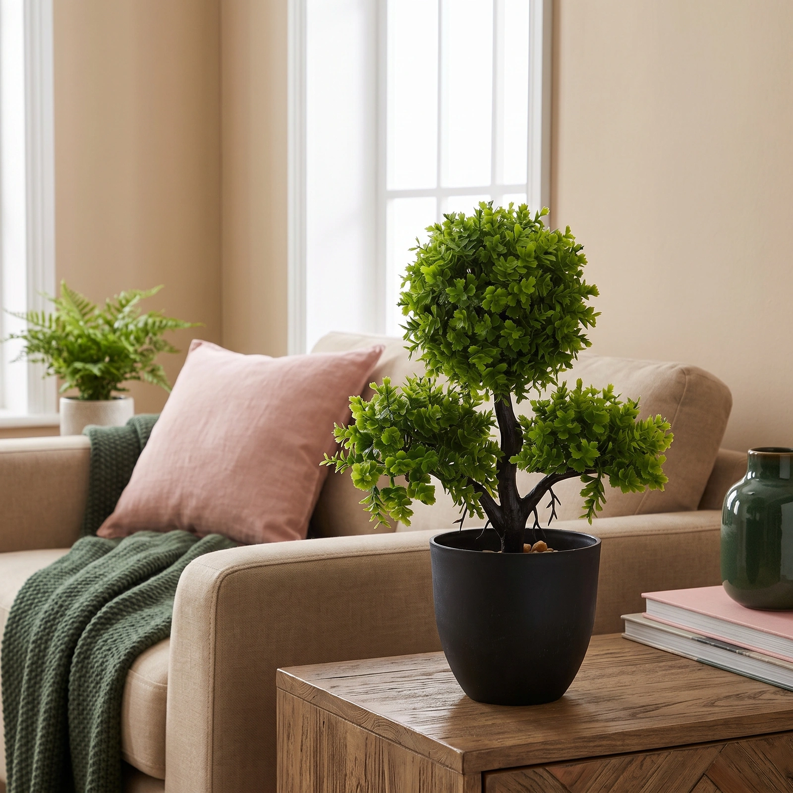 Artificial Plant in Black Pot - Green Decorative Bush - Kitchen essentials