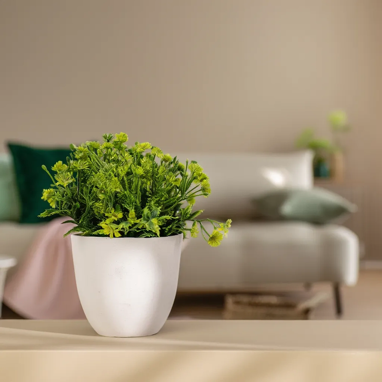 Artificial Plant in White Plastic Pot - Green - Kitchen essentials