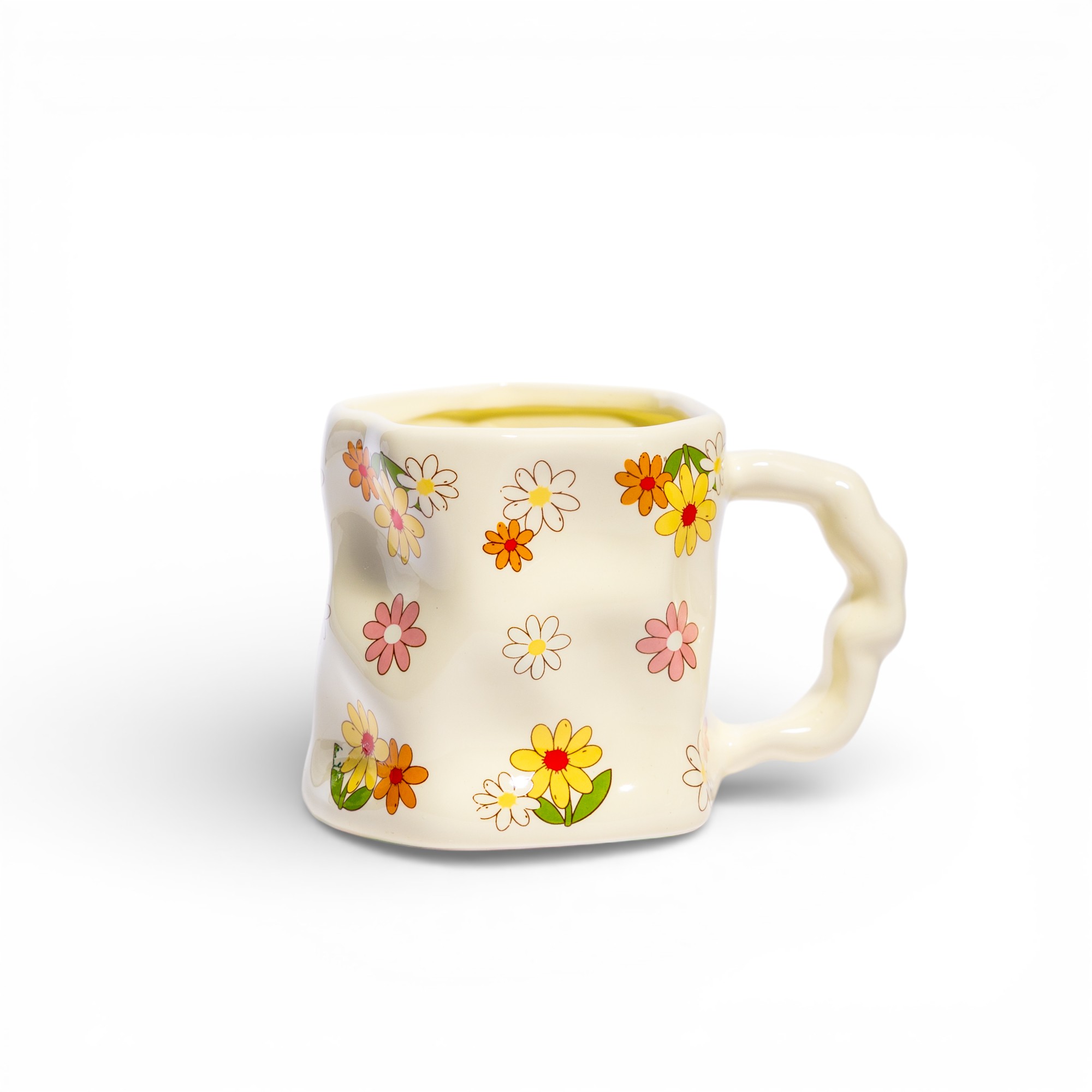 Ceramic Mug Wavy Floral Design - Cream - Home Organization