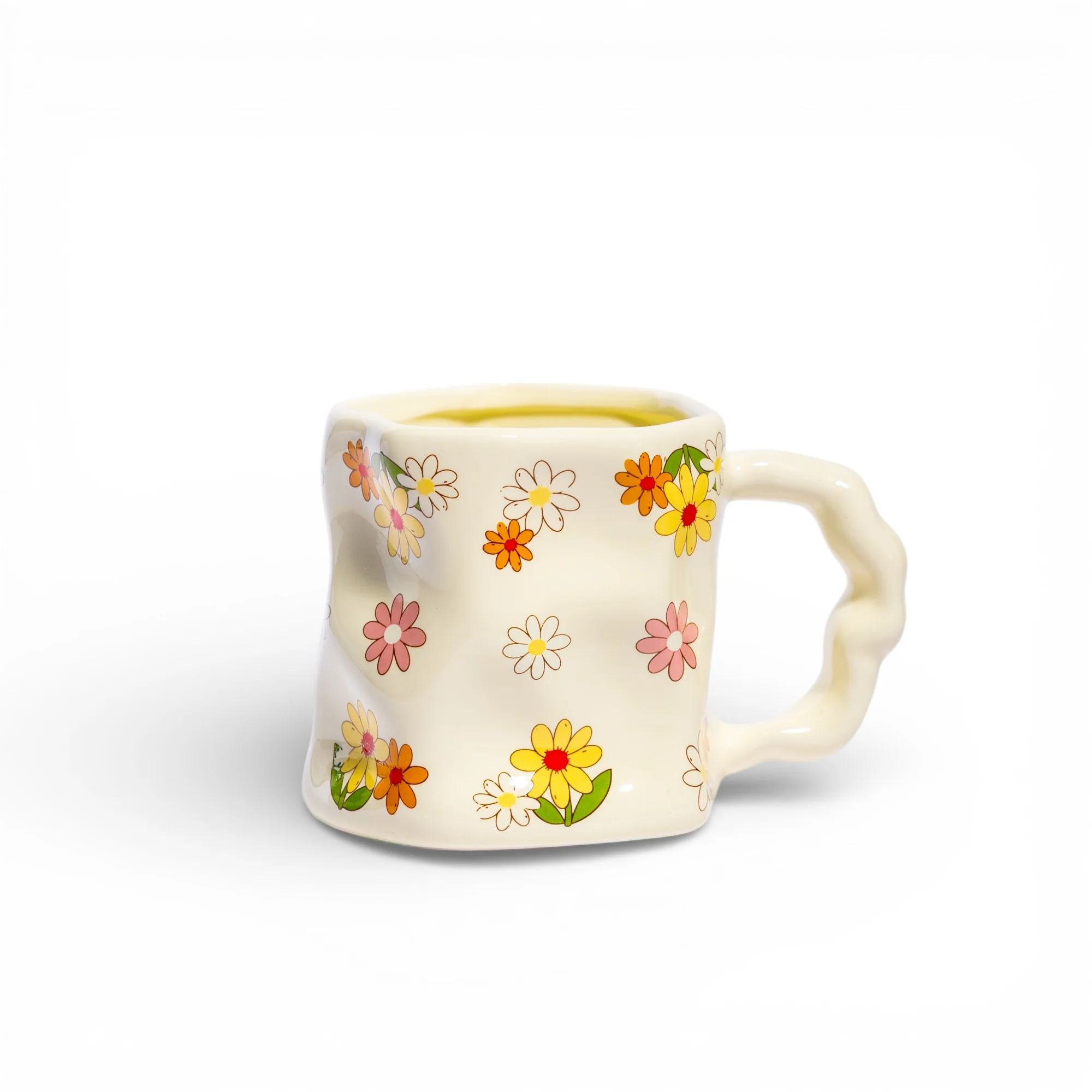 Ceramic Mug Wavy Floral Design - Cream - Cleaning Essentials