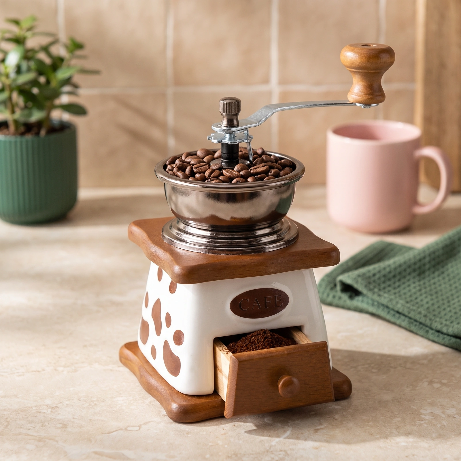 Manual Coffee Grinder Metal & Wood Style - Kitchen essentials