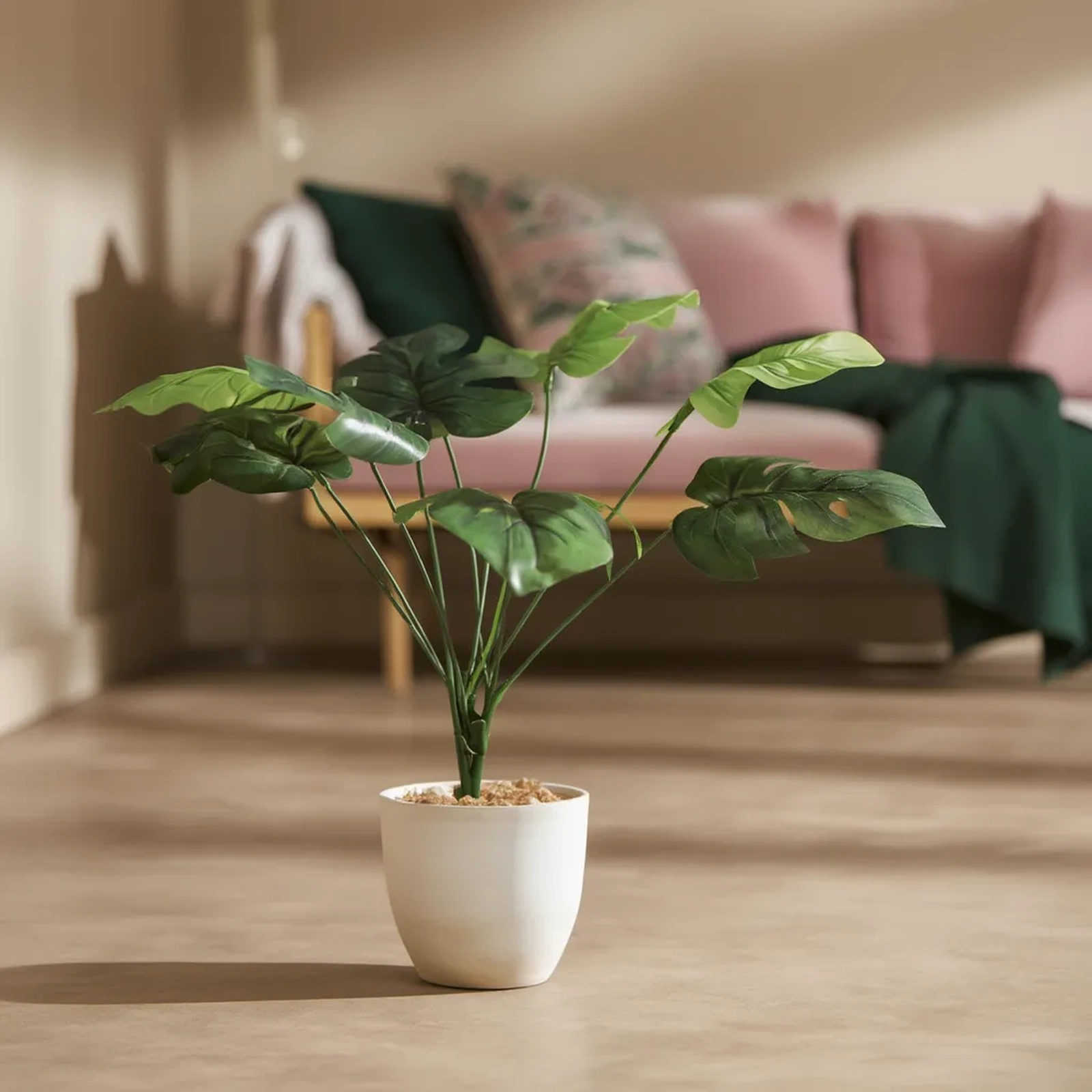 Artificial Monstera Plant White Plastic Pot - Kitchen essentials