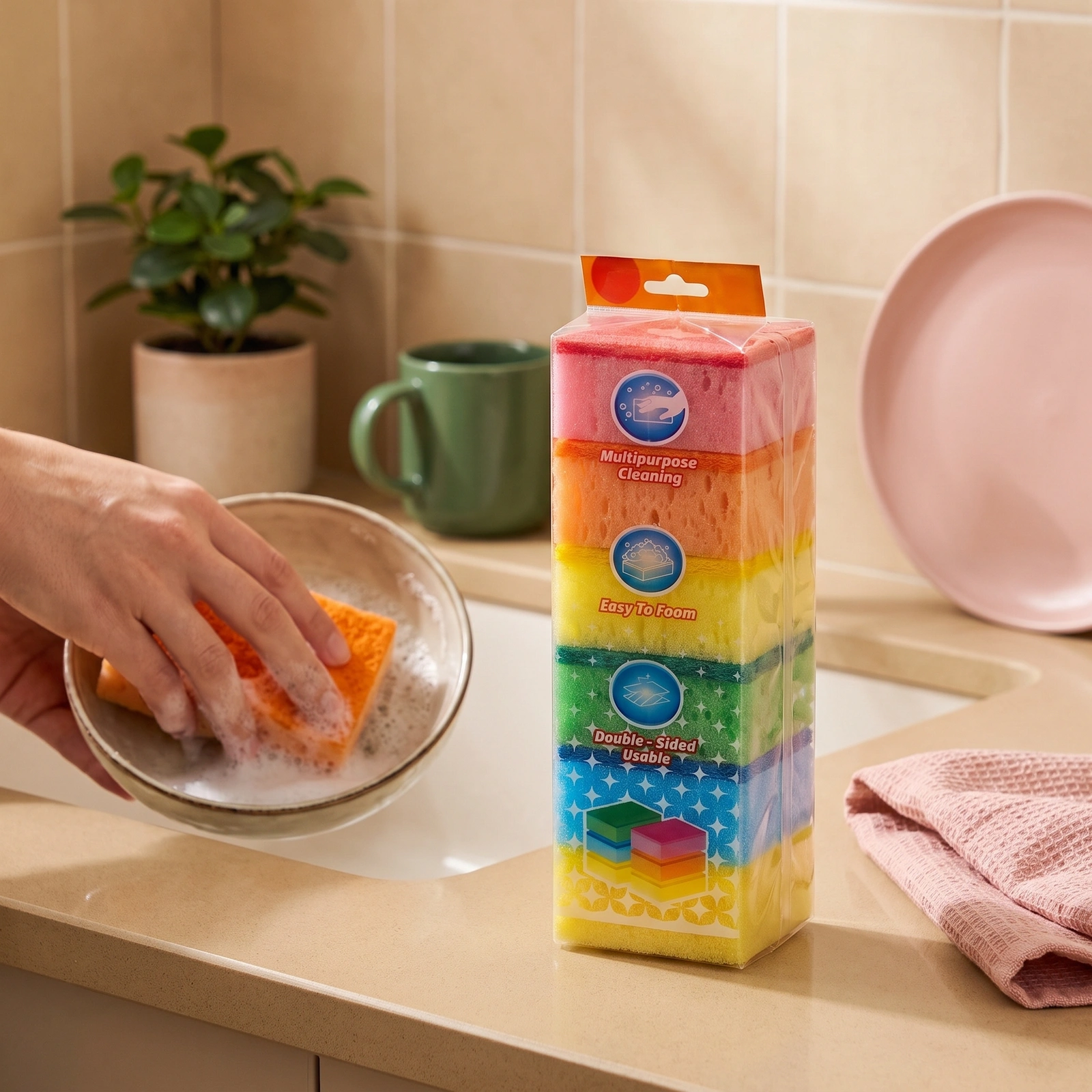 Multipurpose Cleaning Sponges - Pack of 6 Assorted Colors - Offers
