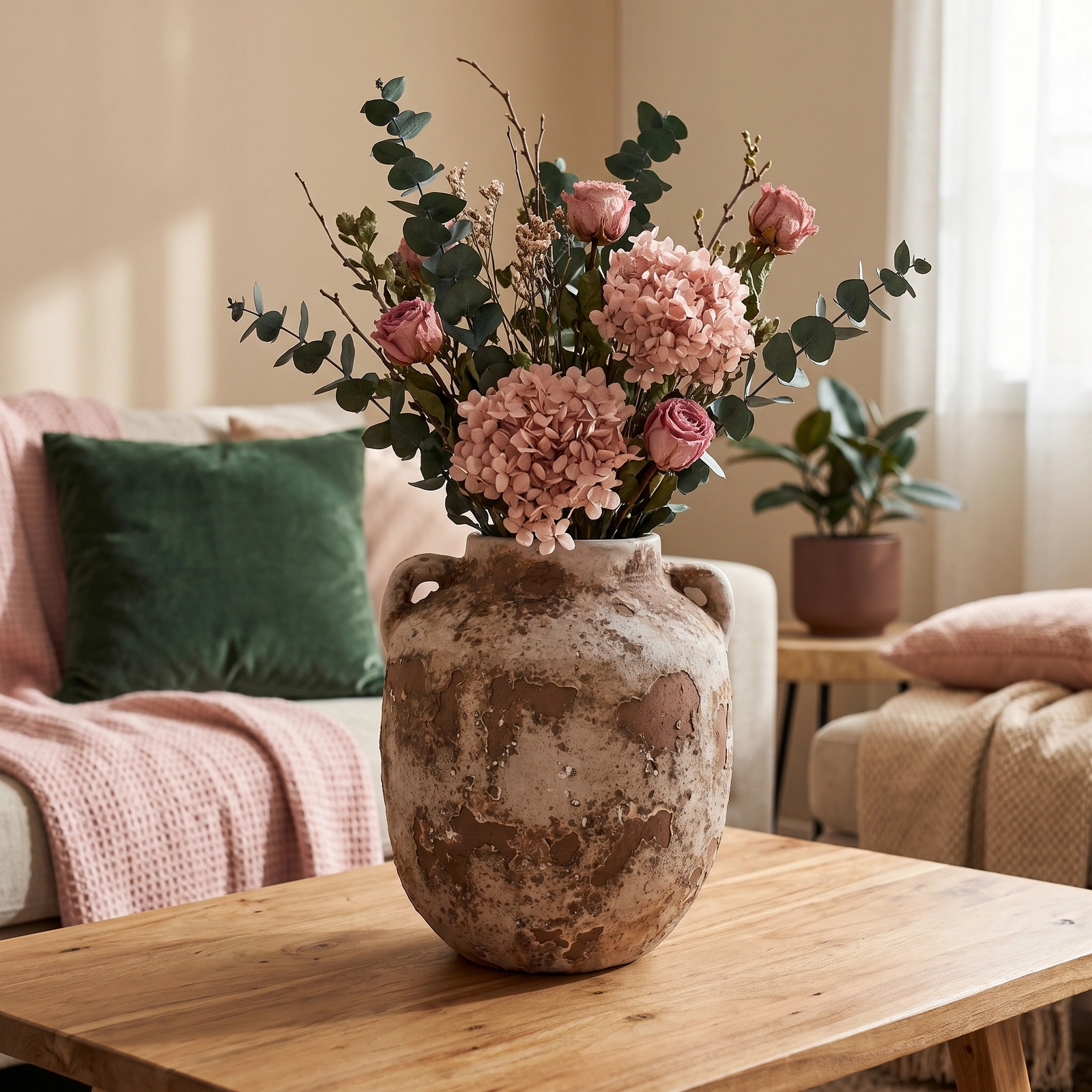 Distressed Porcelain Decorative Jar with Handles - Home Decor