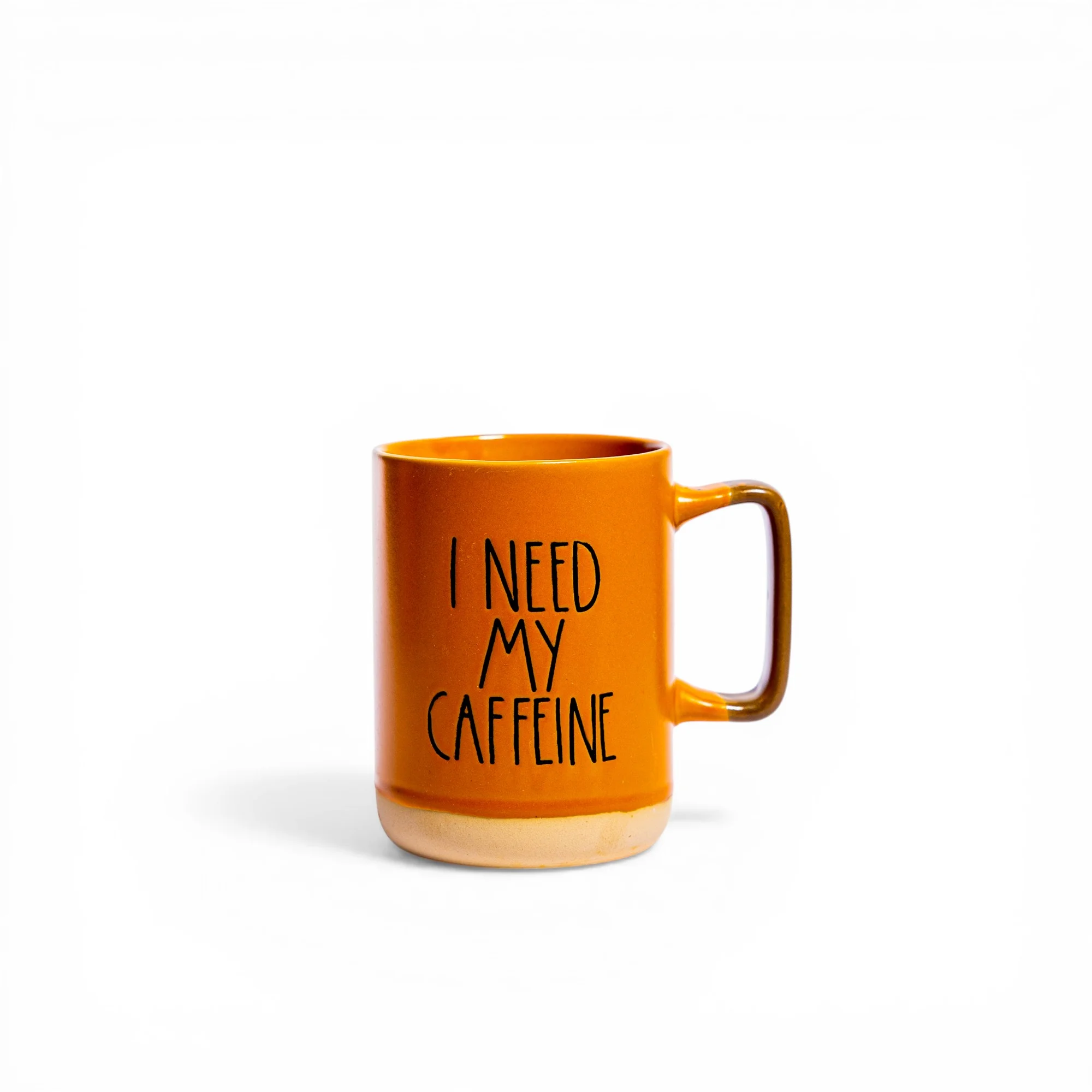 Ceramic Coffee Mug - Orange with Caffeine Text - Home Organizers