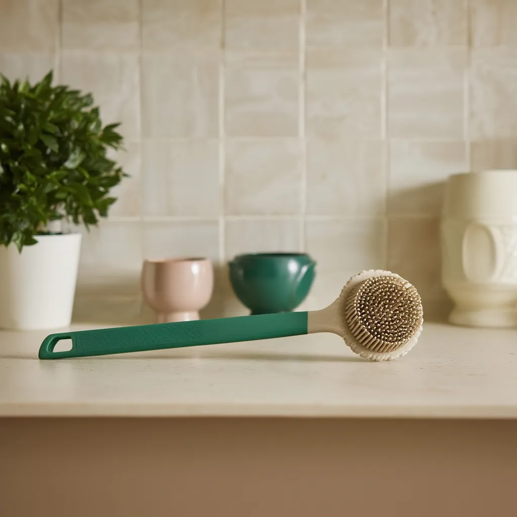 Silicone Bath & Back Scrubber with Long Handle - Green - Home Organizers