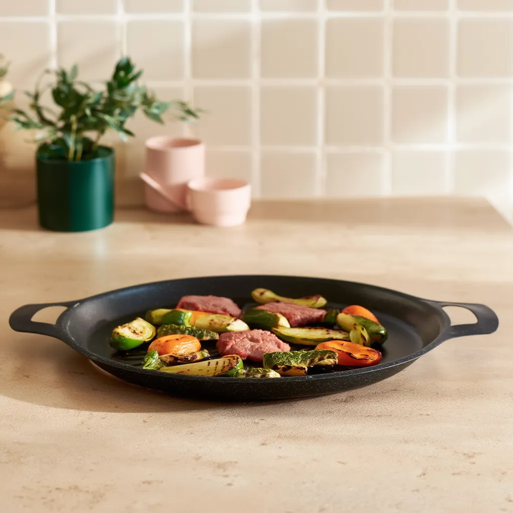 Granite Grill Pan - Black Round - Home Organizers