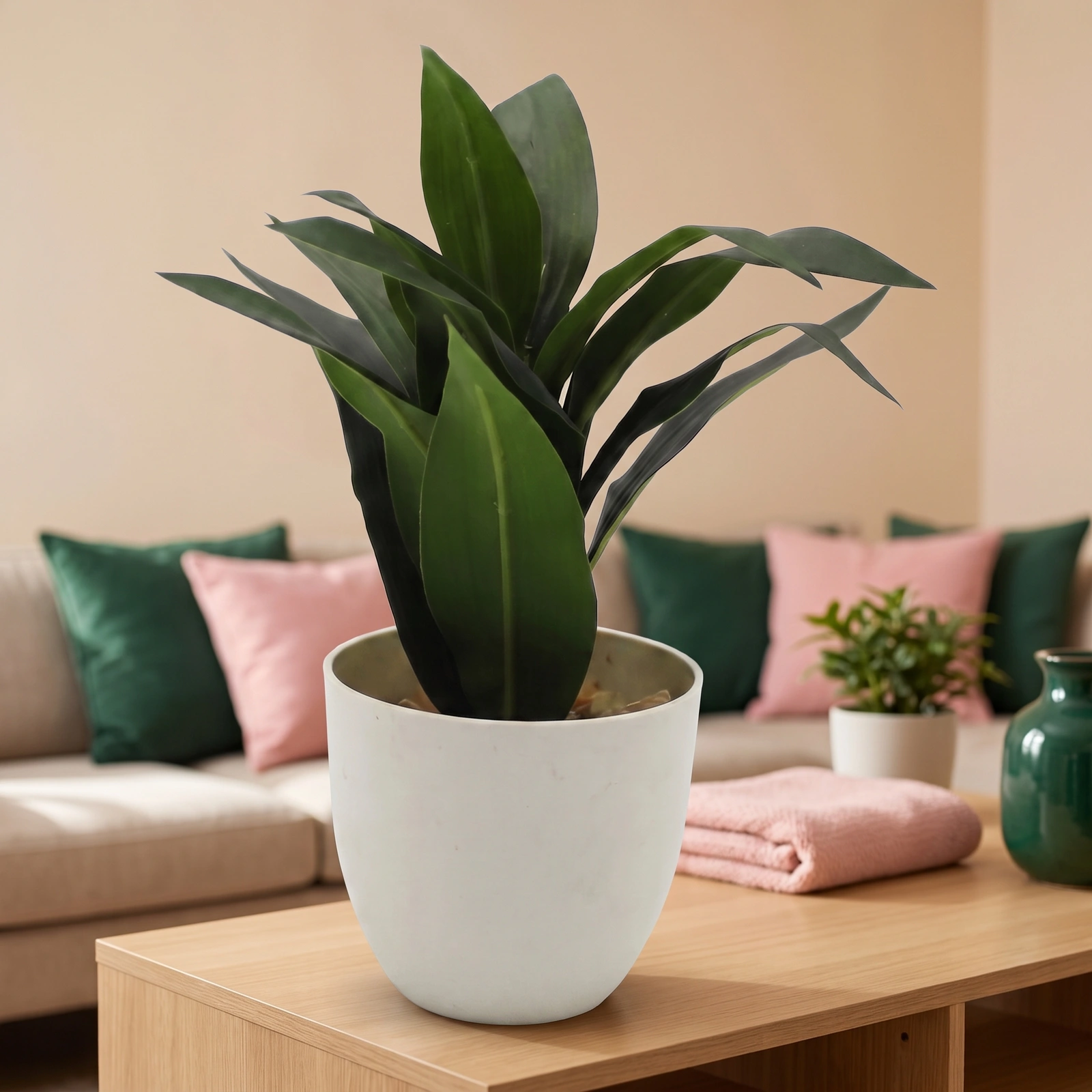 Artificial Plant with Green Leaves in White Plastic Pot - Kitchen essentials