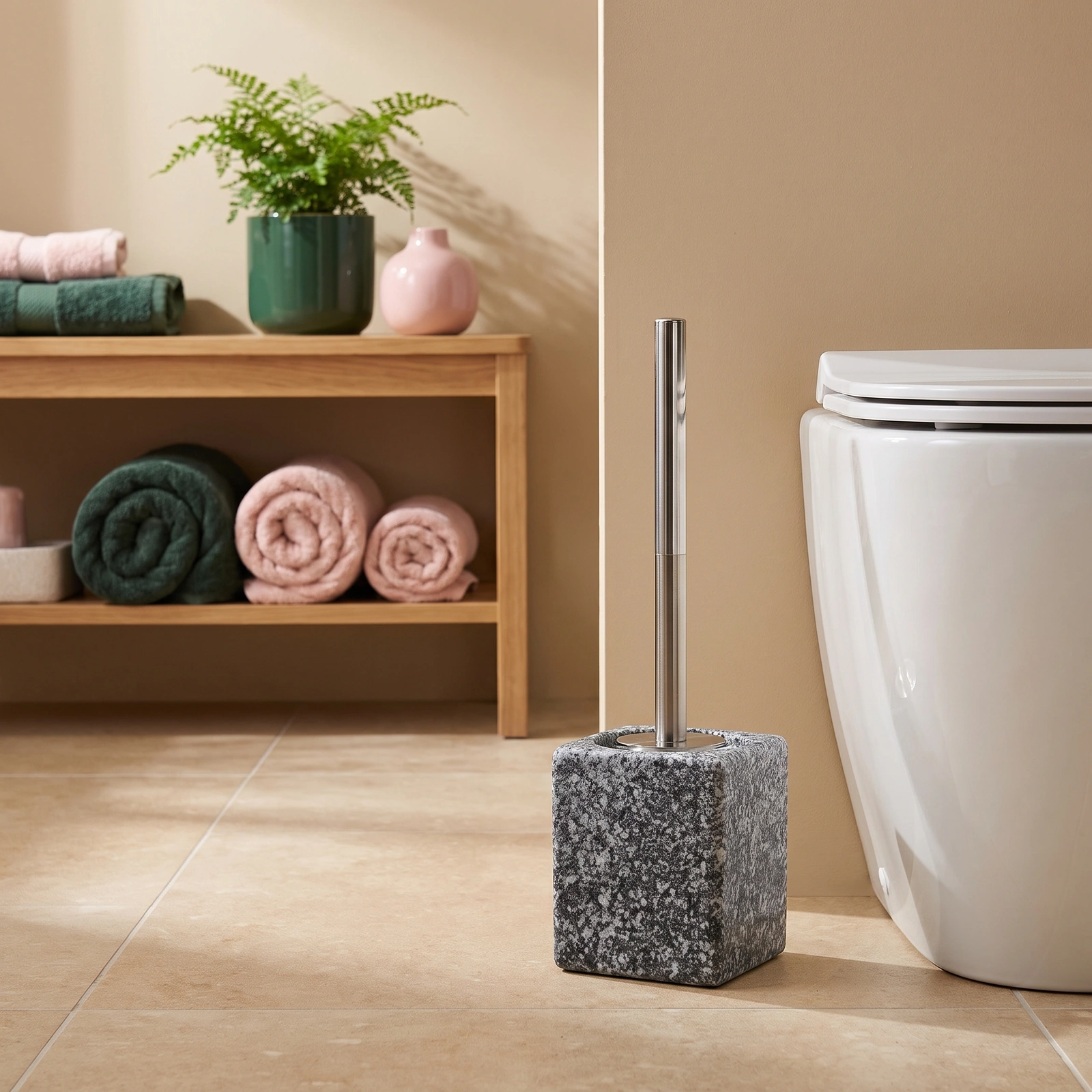 Ceramic Toilet Brush with Stainless Steel Handle - Grey - Kitchen essentials