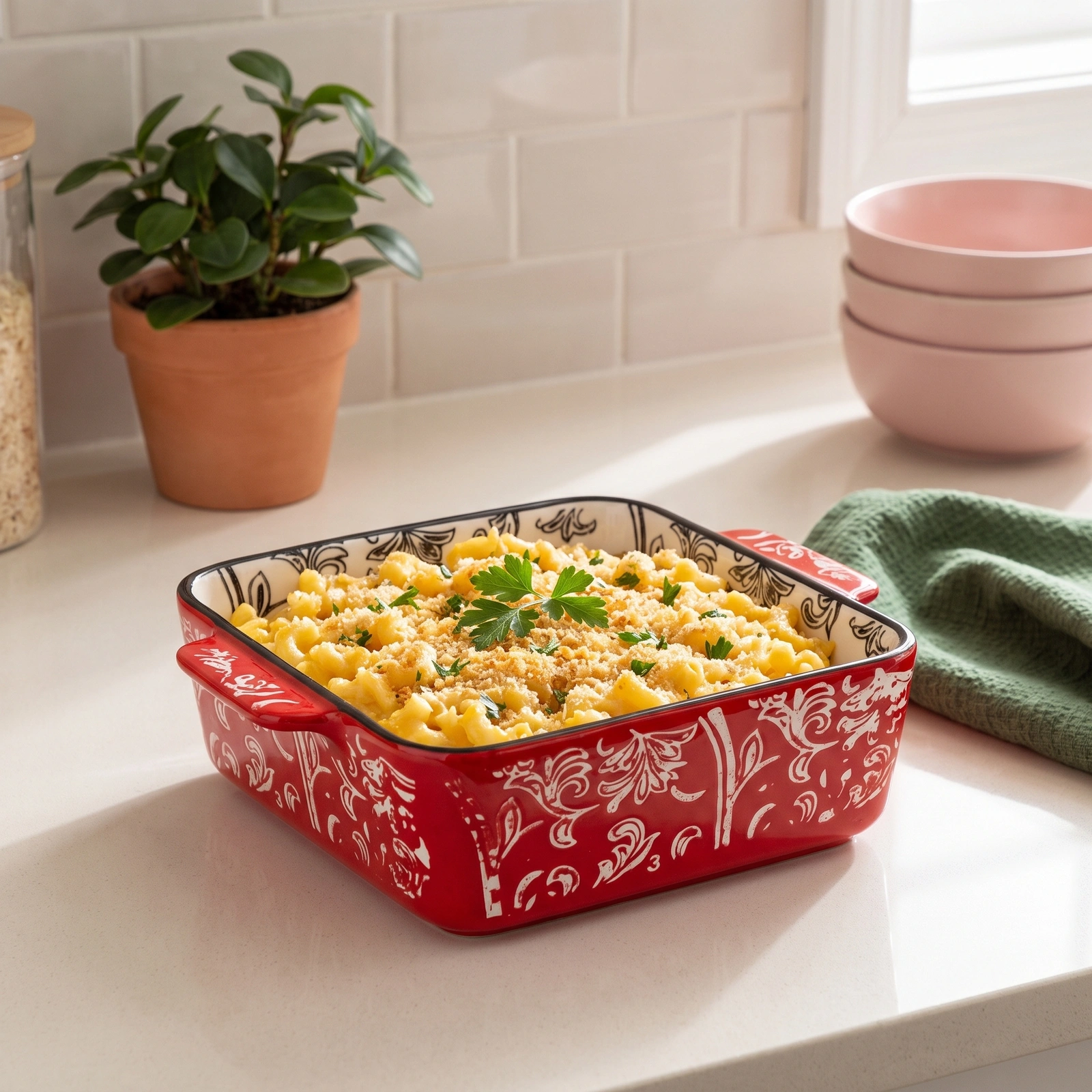 Rectangular Granite Oven Dish - Red Floral Design - Offers