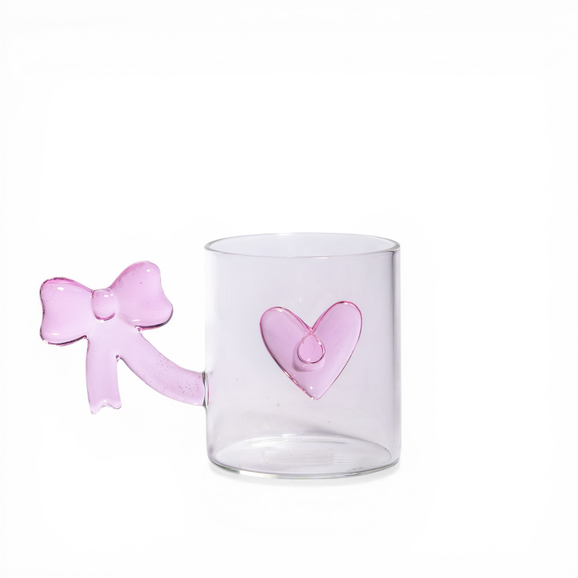 Clear Glass Mug with Pink Bow Handle & Heart - Home Organization