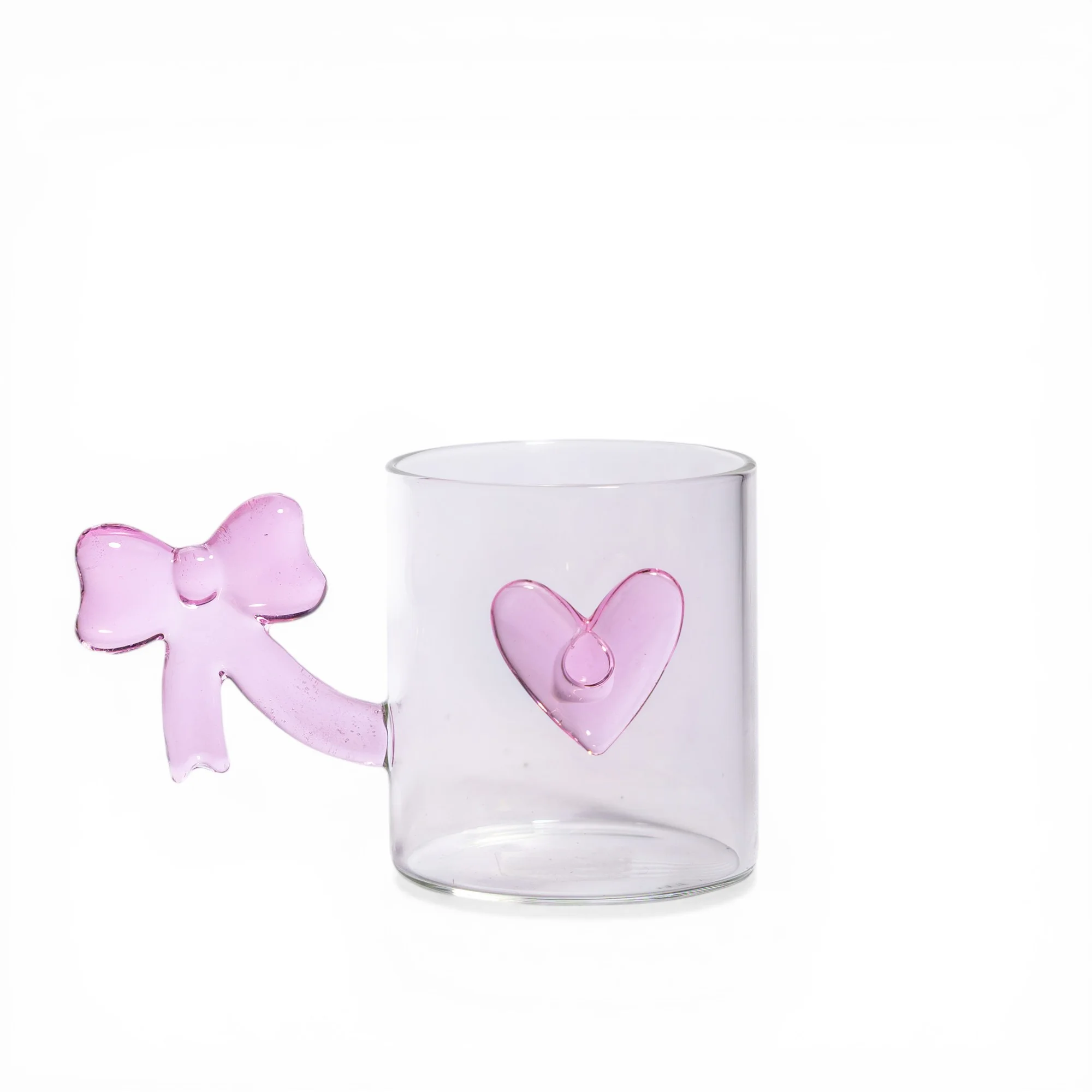 Clear Glass Mug with Pink Bow Handle & Heart - Cleaning Essentials