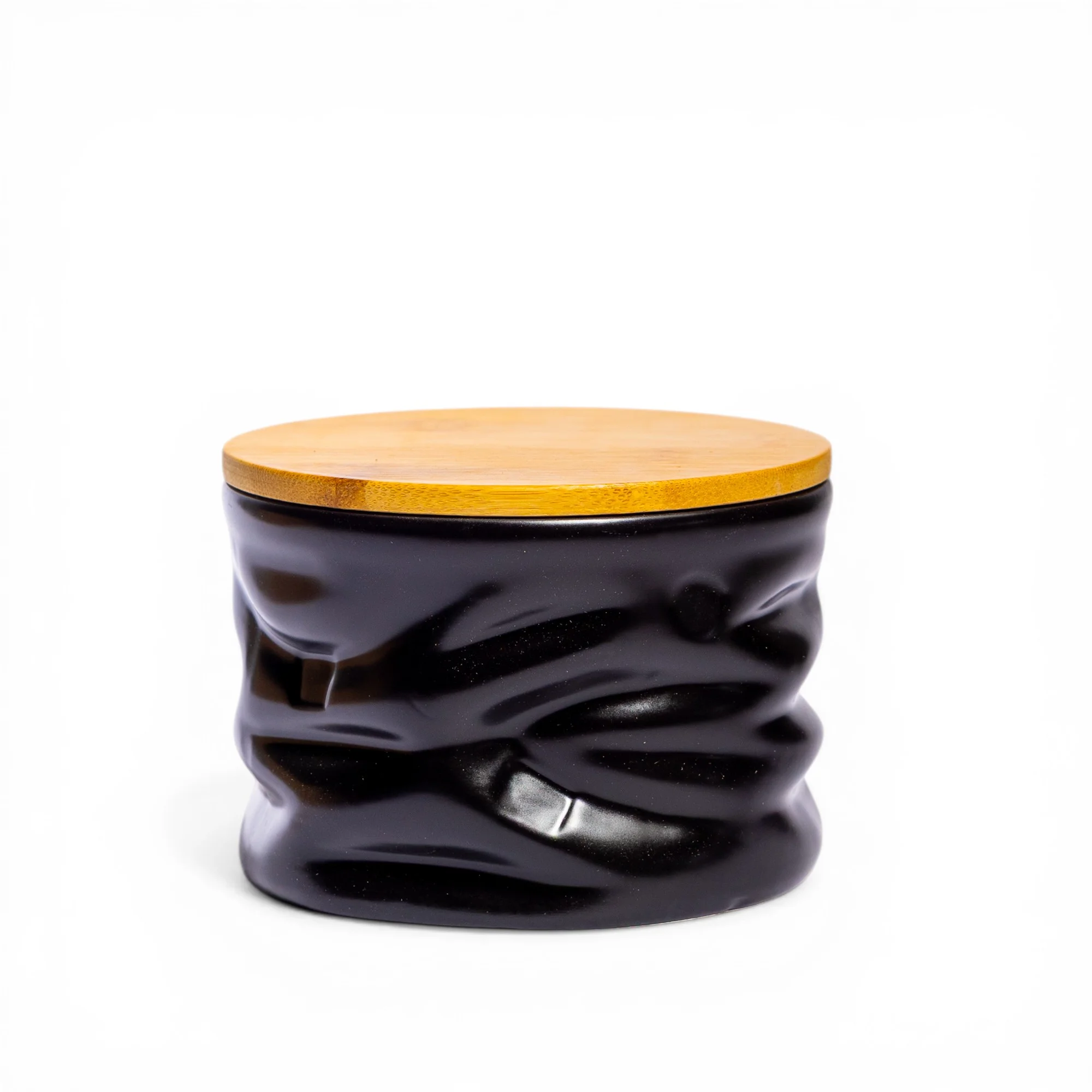 Black Ceramic Storage Jar with Wooden Lid - Home Organizers