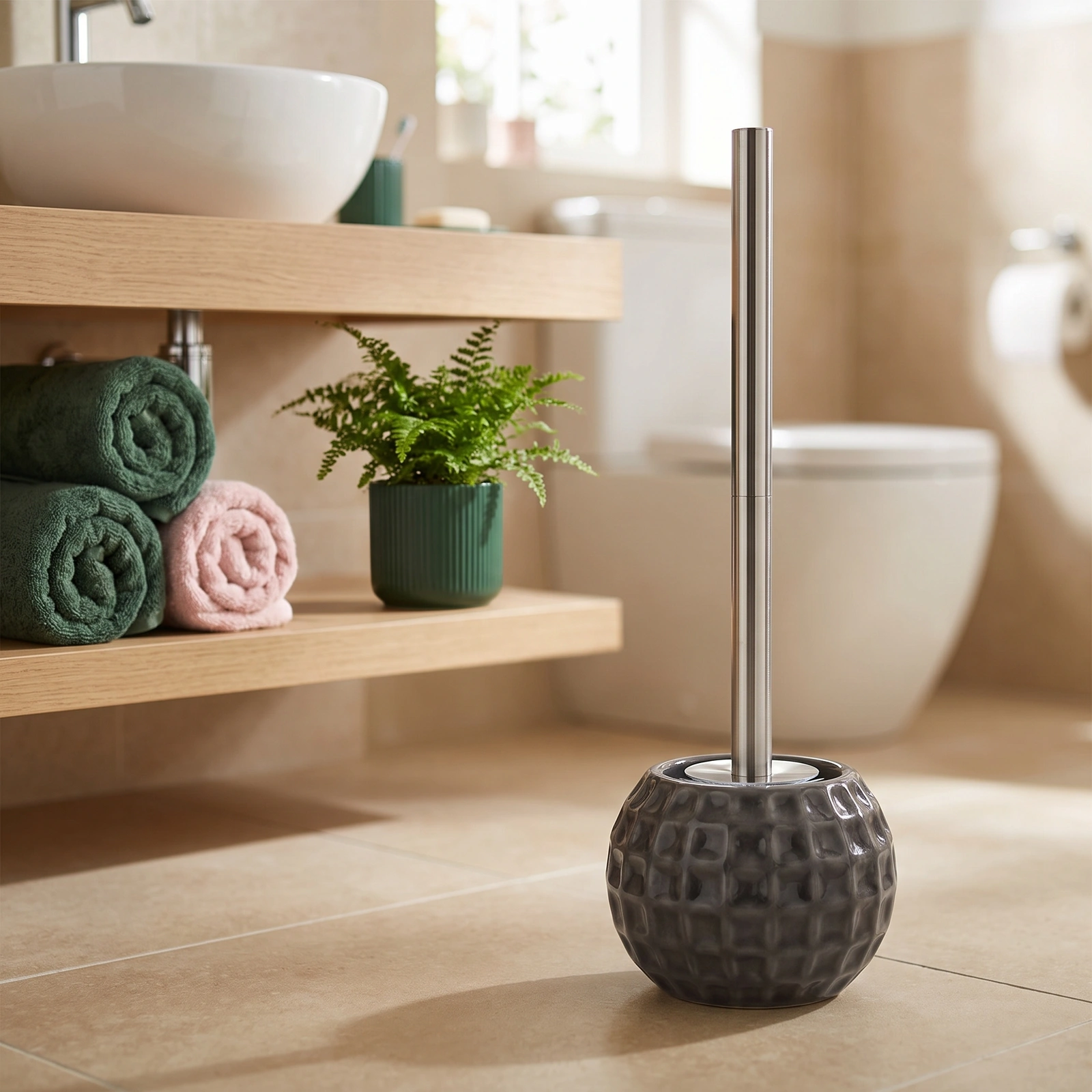 Ceramic Toilet Brush  - Dark Grey, Stainless Steel Handl - Kitchen essentials