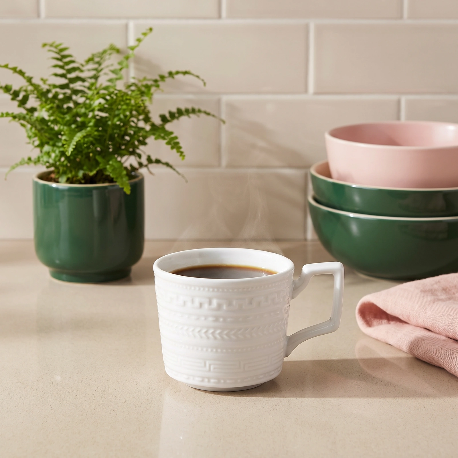 Ceramic Mug - Cream with Textured Pattern - Offers