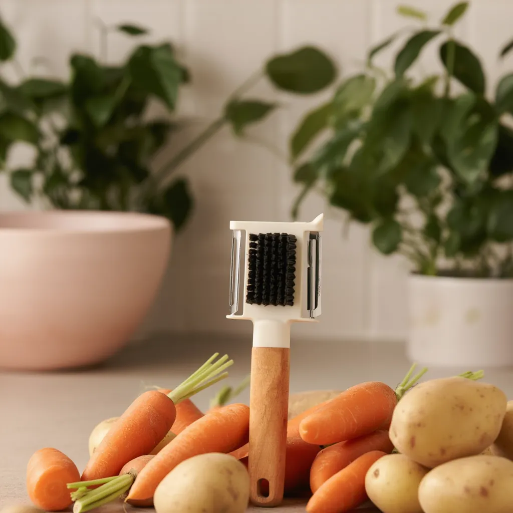 Vegetable Peeler & Scrubber - Wood Handle White - Home Organizers