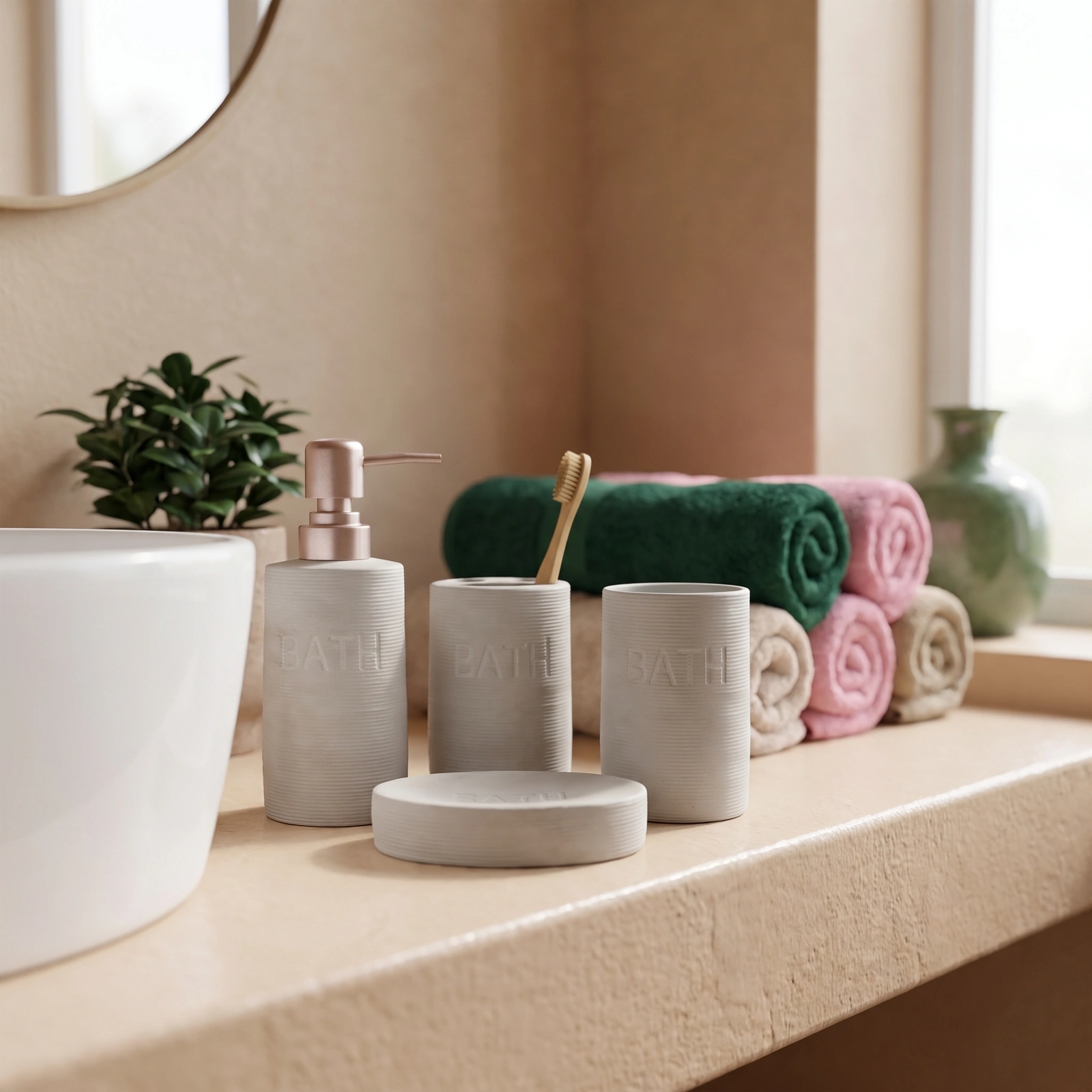 4-Piece Ceramic Bathroom Set - Off-white - Kitchen essentials