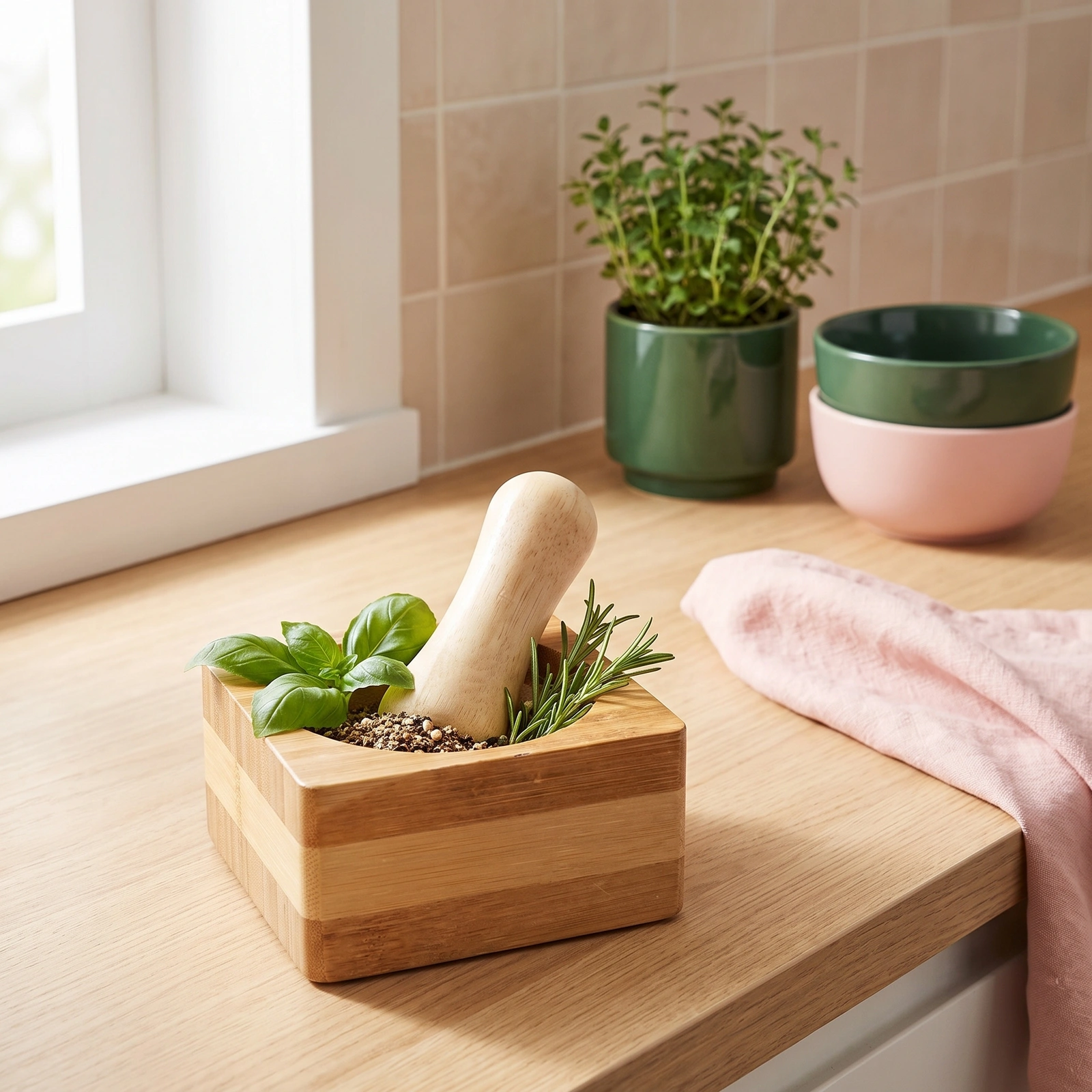 Wood Mortar and Pestle Set - Square - Home Organizers