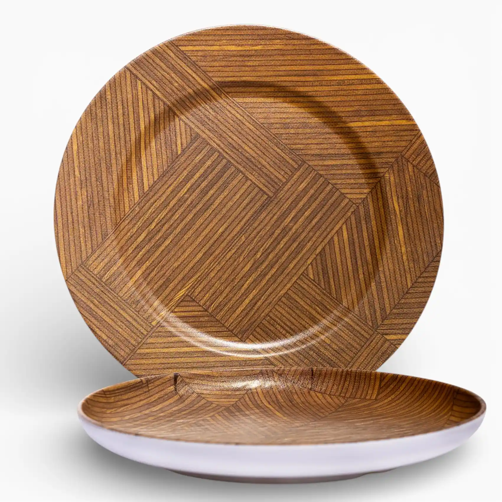 Round Melamine Plate - Brown Wood Grain Pattern - Cleaning Essentials