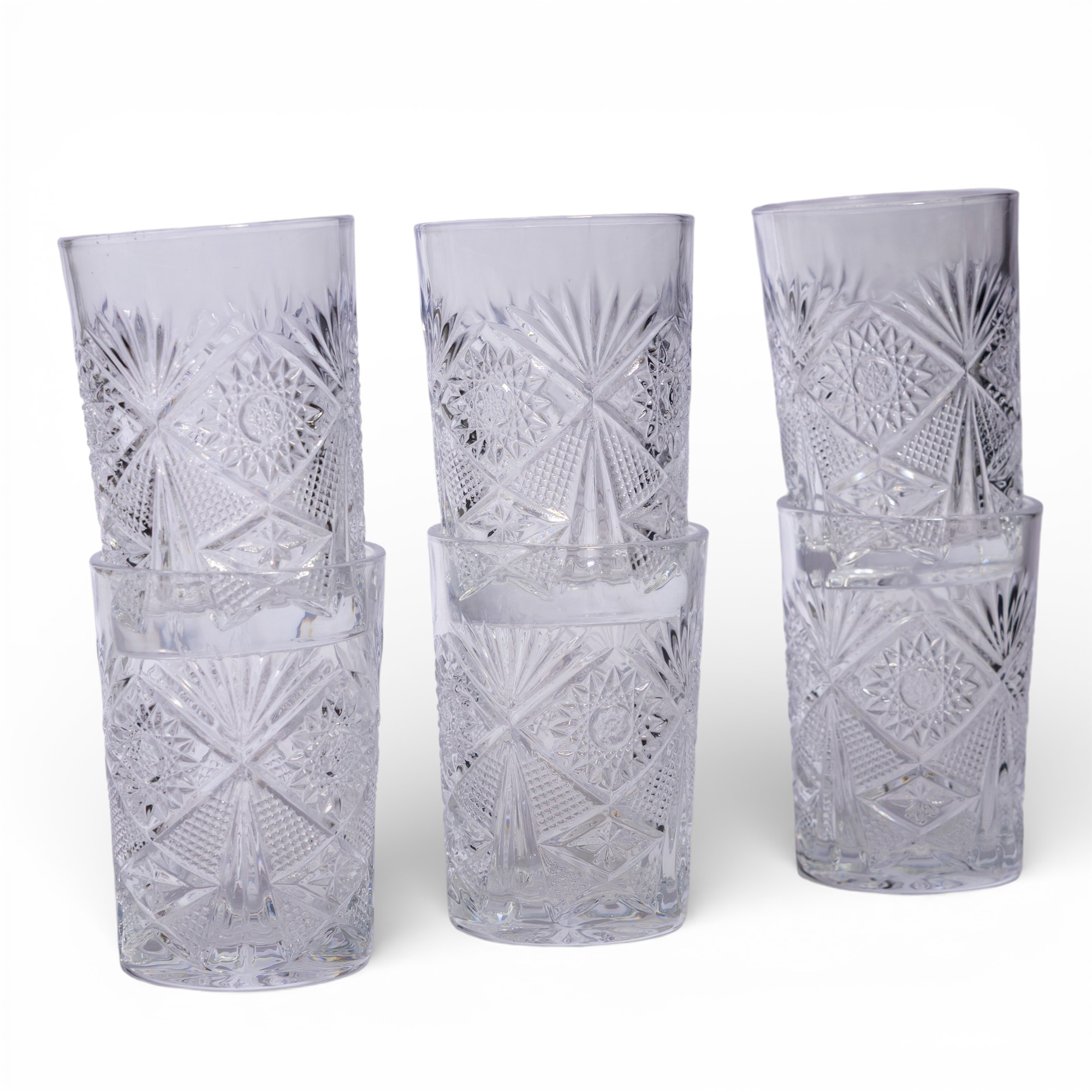 Set of 6 Elegant Patterned Glass Drinking Cups - Home Organization