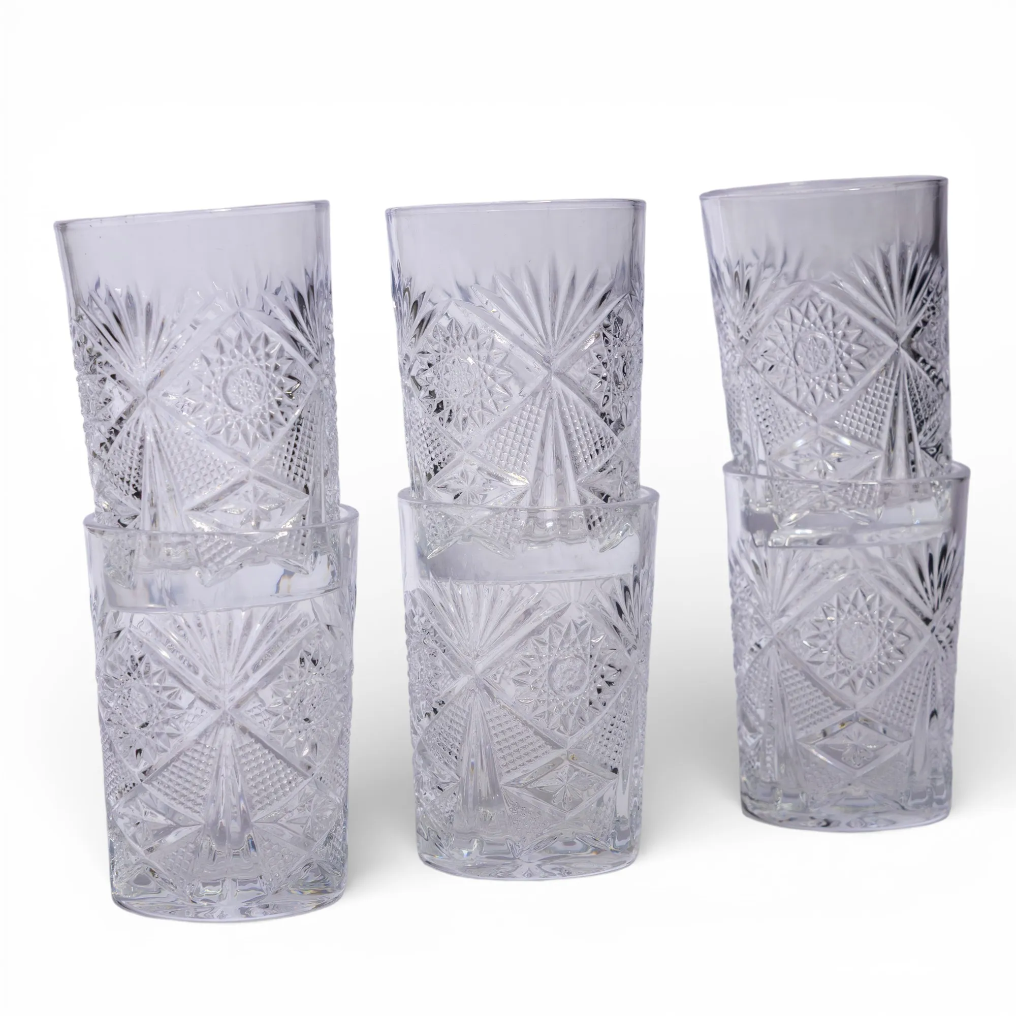 Set of 6 Elegant Patterned Glass Drinking Cups - Cleaning Essentials
