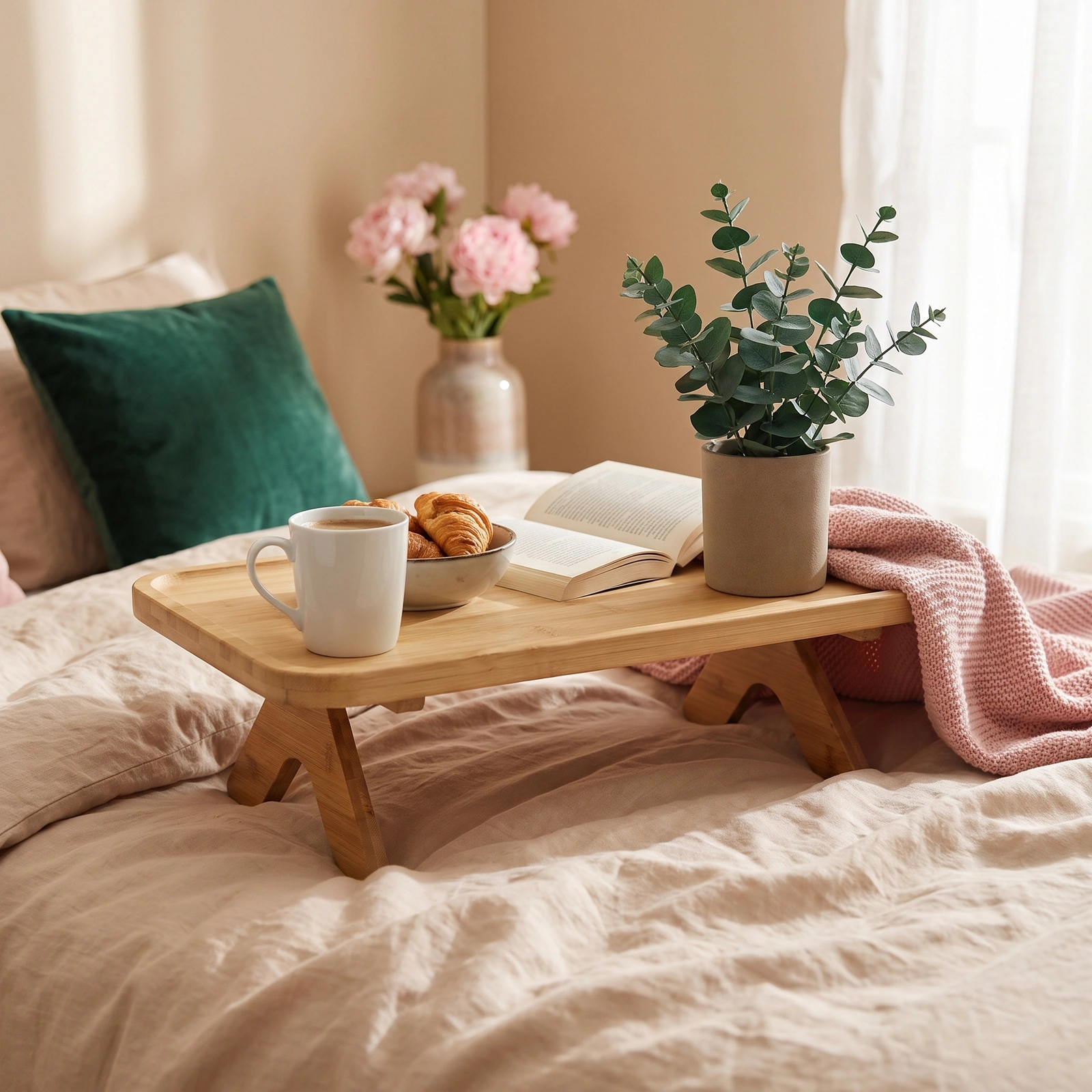 Wood Bed Tray Table with Foldable Legs - Light Brown - Home Decor