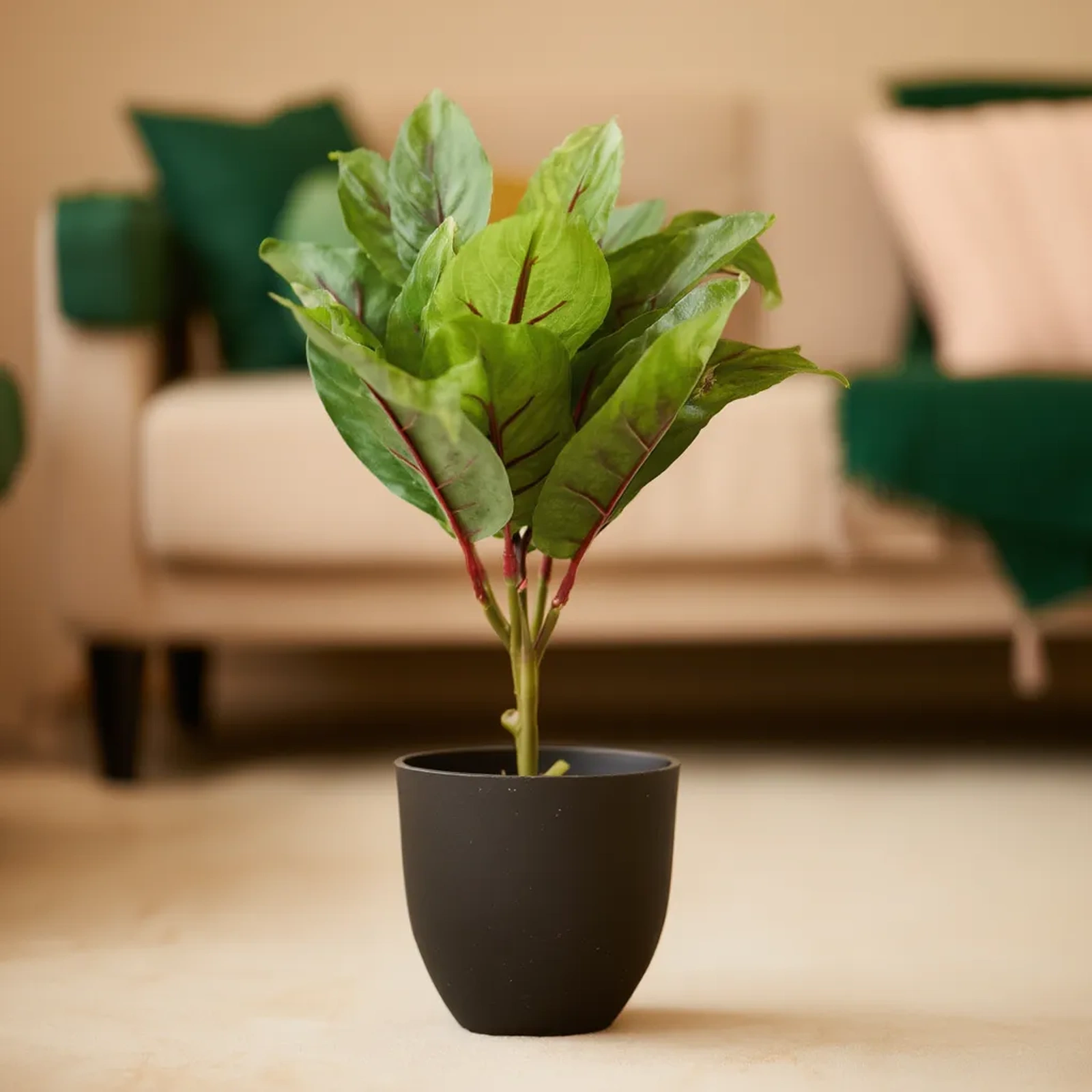Artificial Plant in Black Plastic Pot - Green Leaves - Kitchen essentials