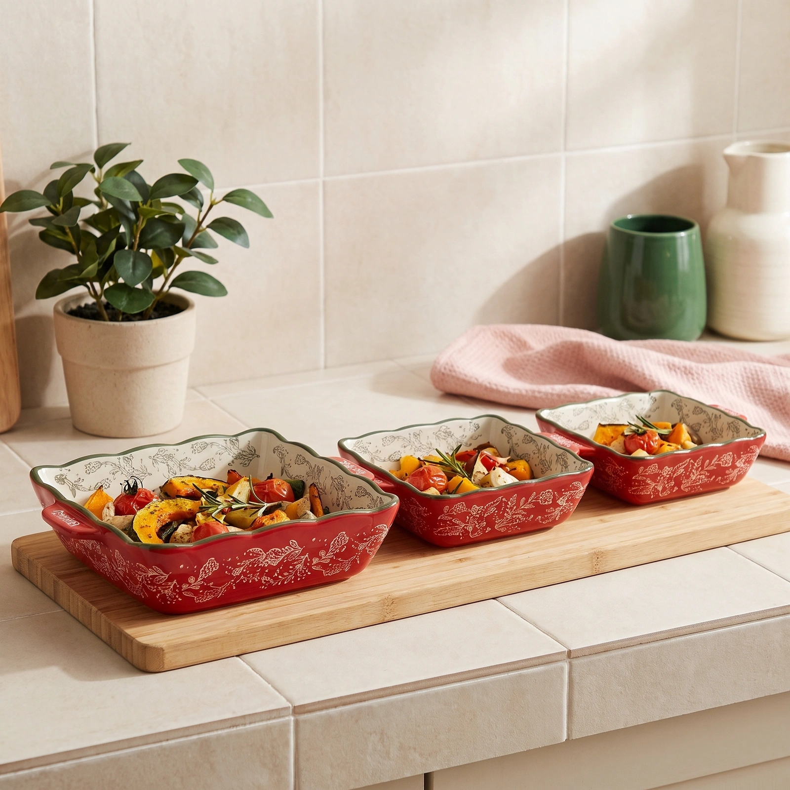 Granite Baking Dish Set - 3 Pieces, Red & Cream - Offers
