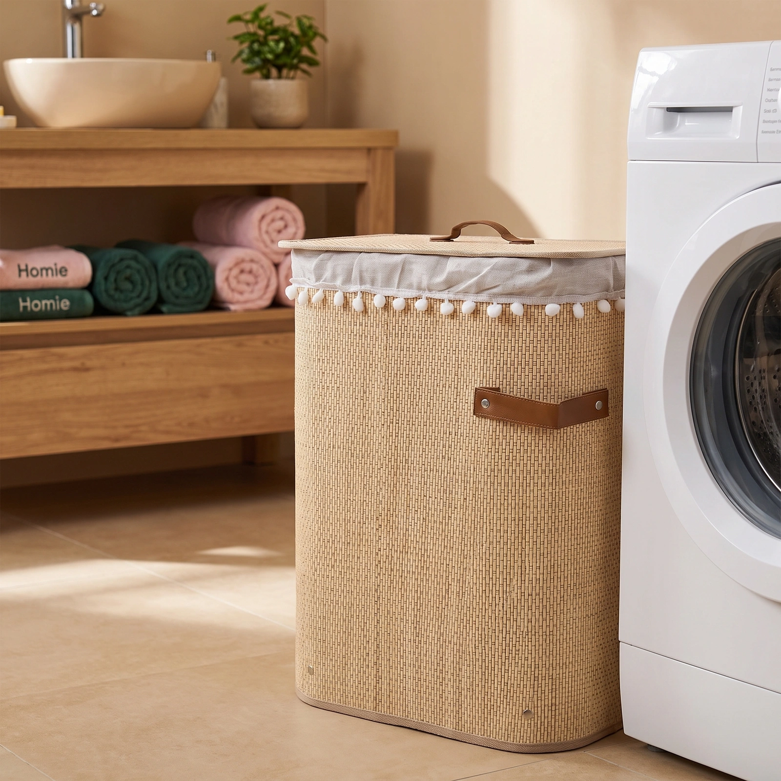 Khous Laundry Hamper with Lid - Beige - Offers
