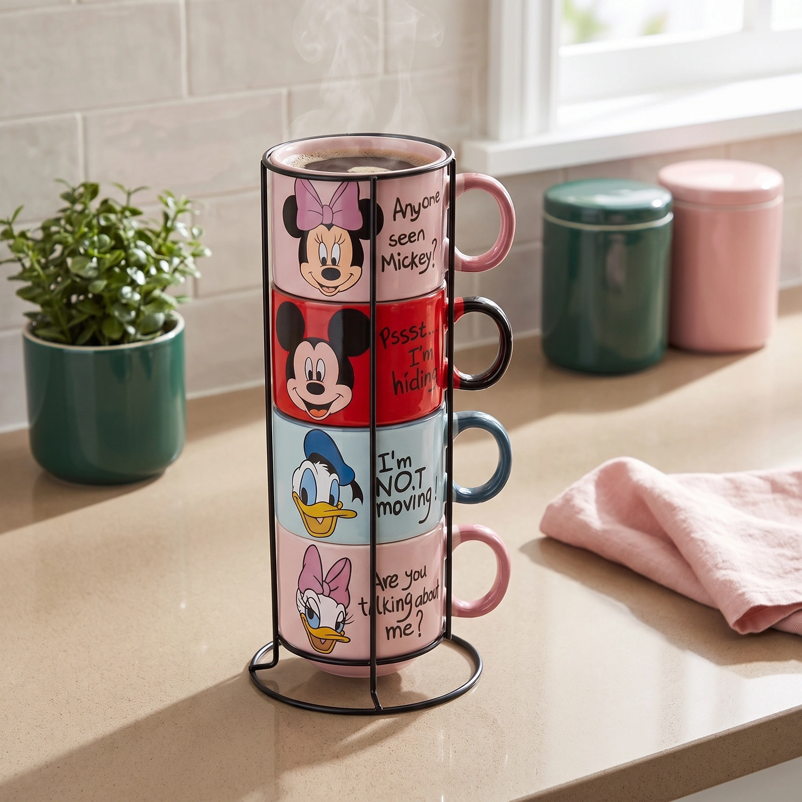 Ceramic Mugs Set with Stand - Disney Characters - 4 Pcs - Offers