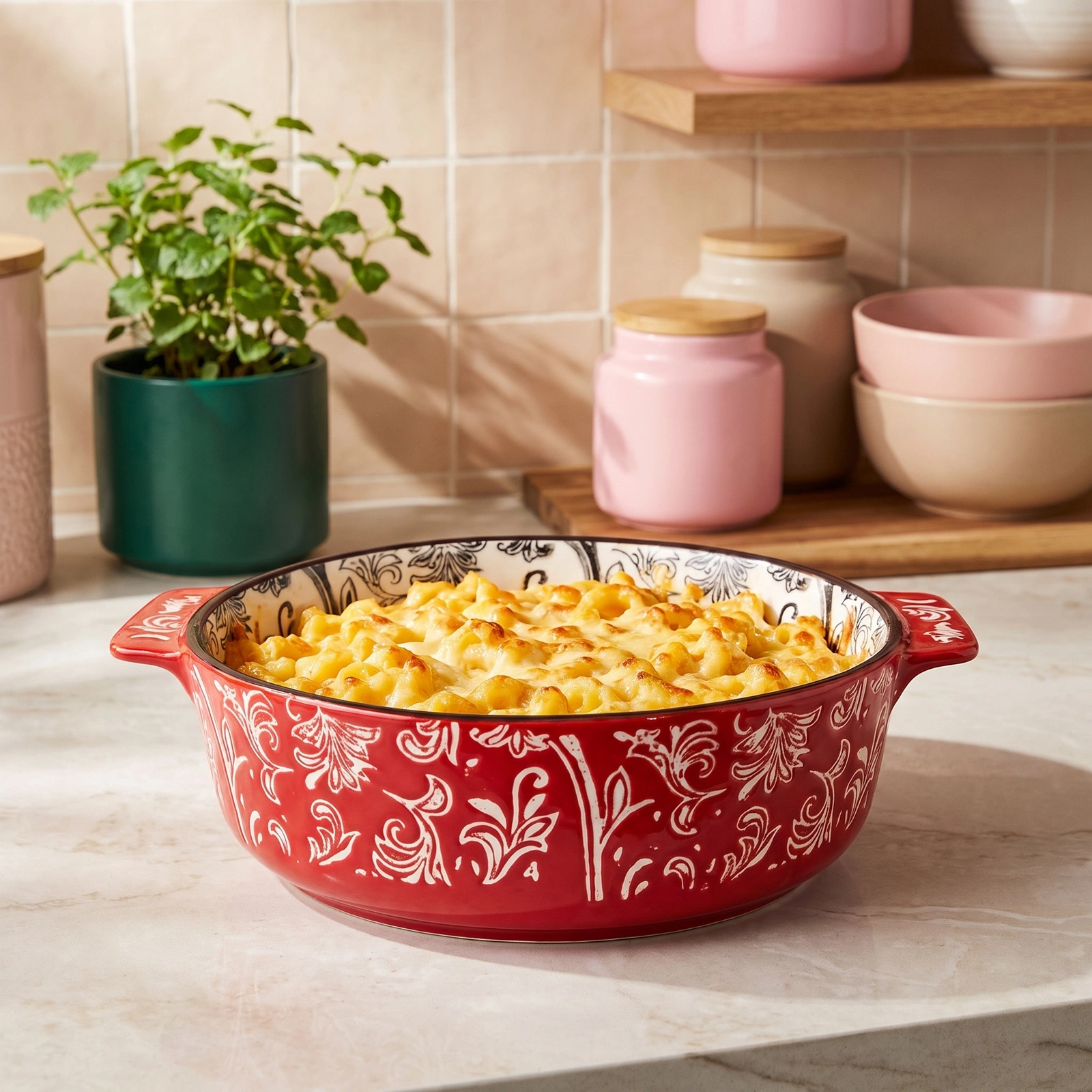 Granite Oval Baking Dish - Red & White Pattern - Offers