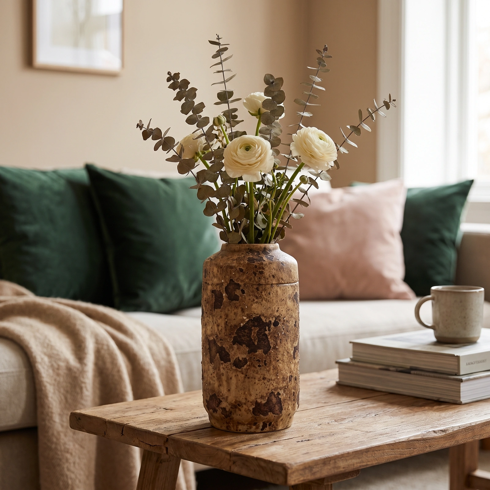 Porcelain Rustic Decor Vase - Brown & Beige - Home Decor