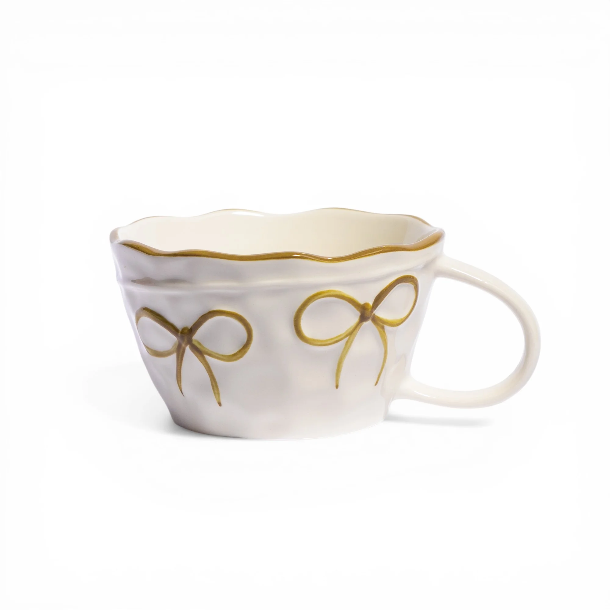 Ceramic Mug with Gold Bow Design - Cream - Home Organizers
