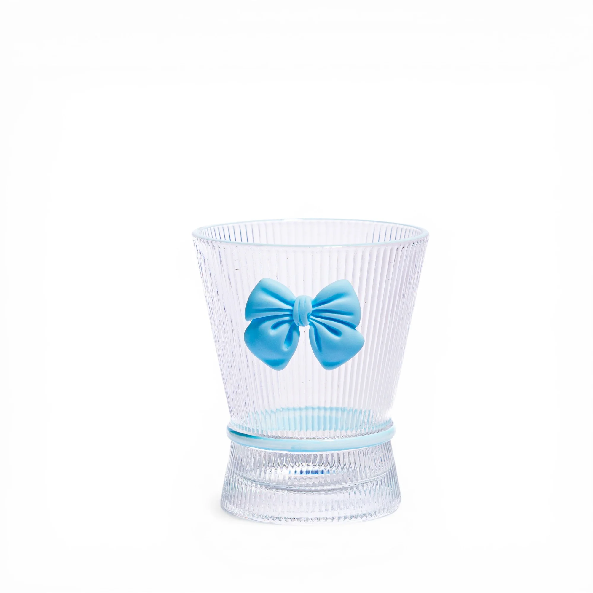 Clear Ribbed Plastic Tumbler with Blue Bow - Home Organizers