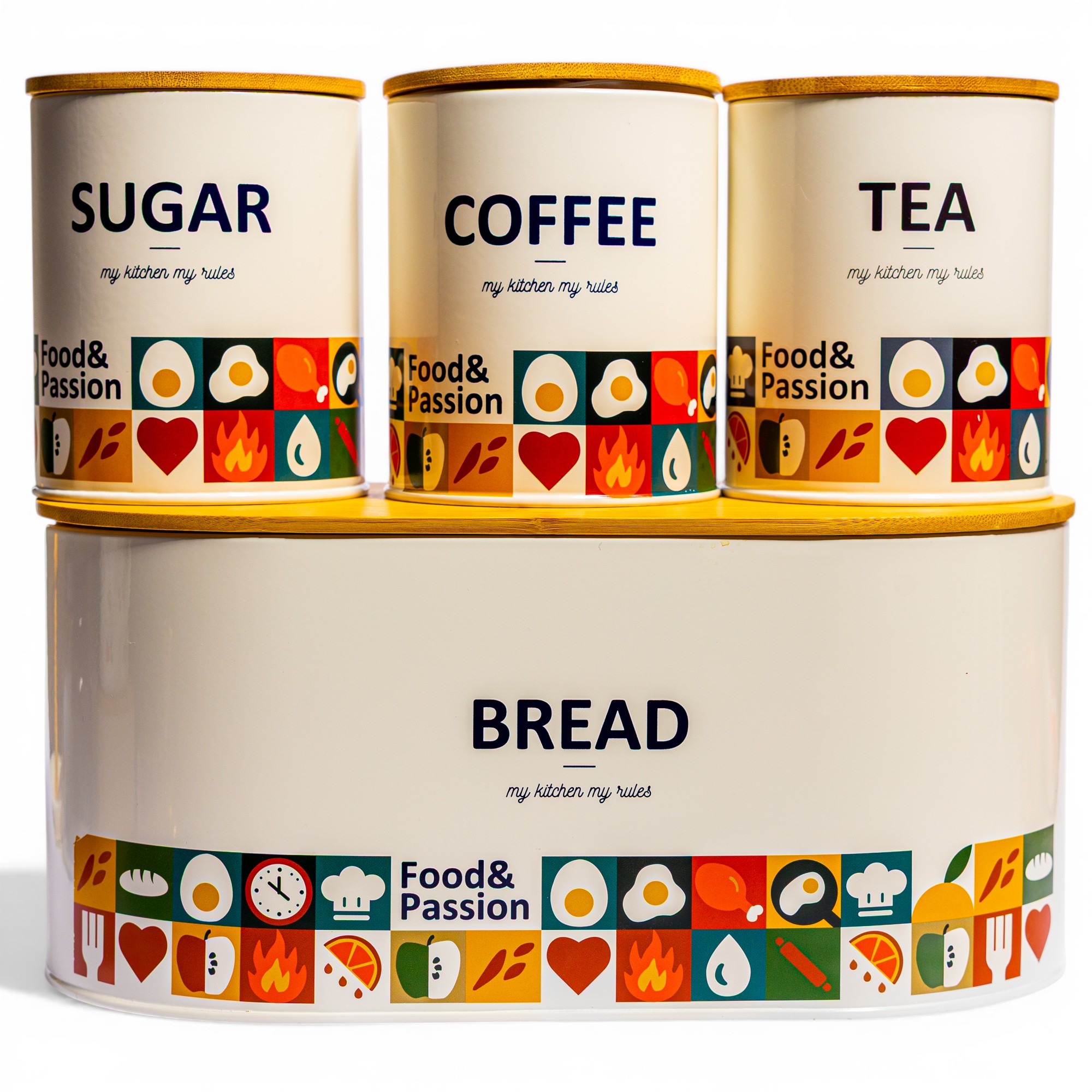 4 Pc Metal Kitchen Storage Canister Set - Bread, Coffee, Tea, Sugar - Home Organization